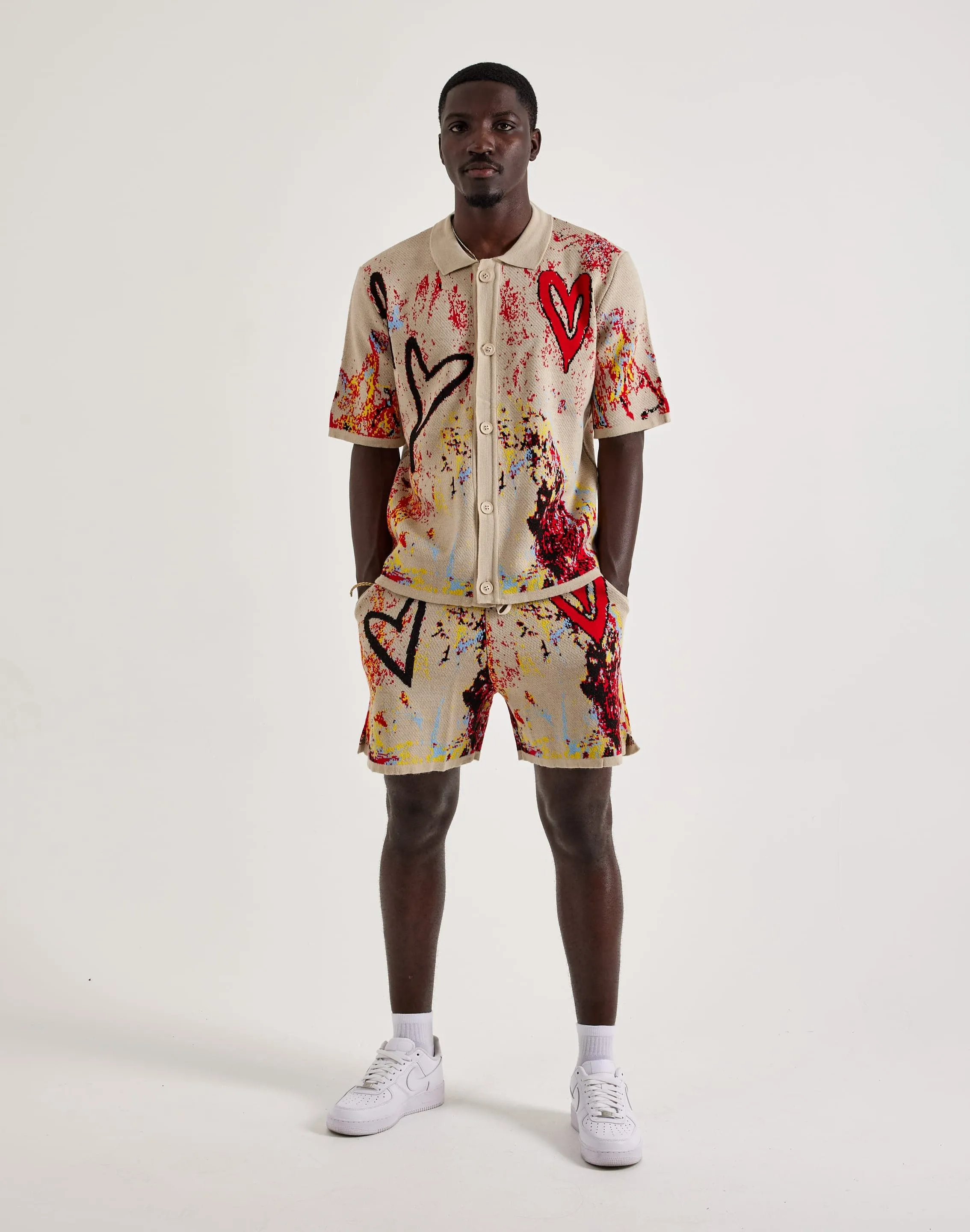 Chapter By Kohli Heart Paint Splatter Knit Button Shirt