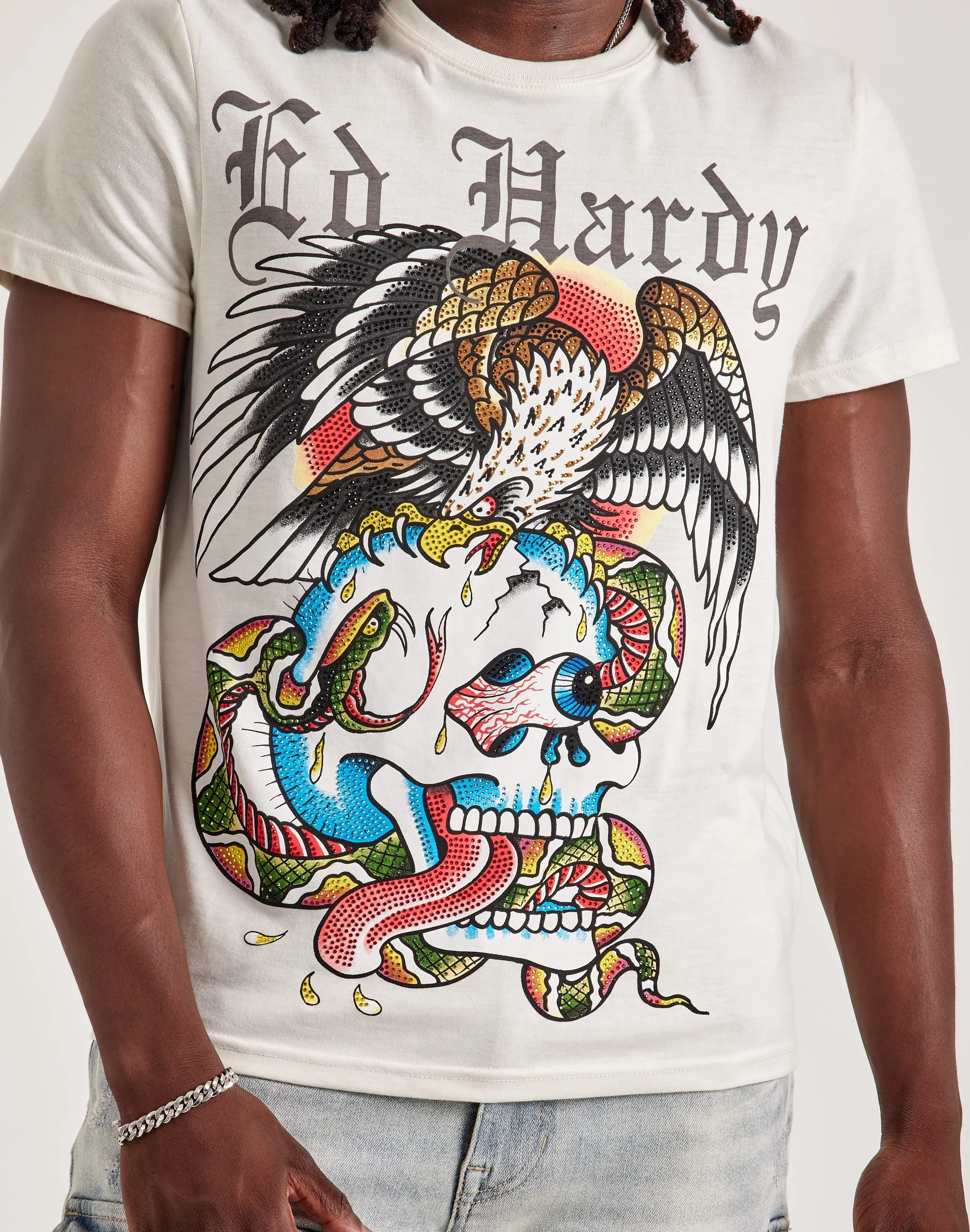 Ed Hardy Battle Skull Rhinestone Tee