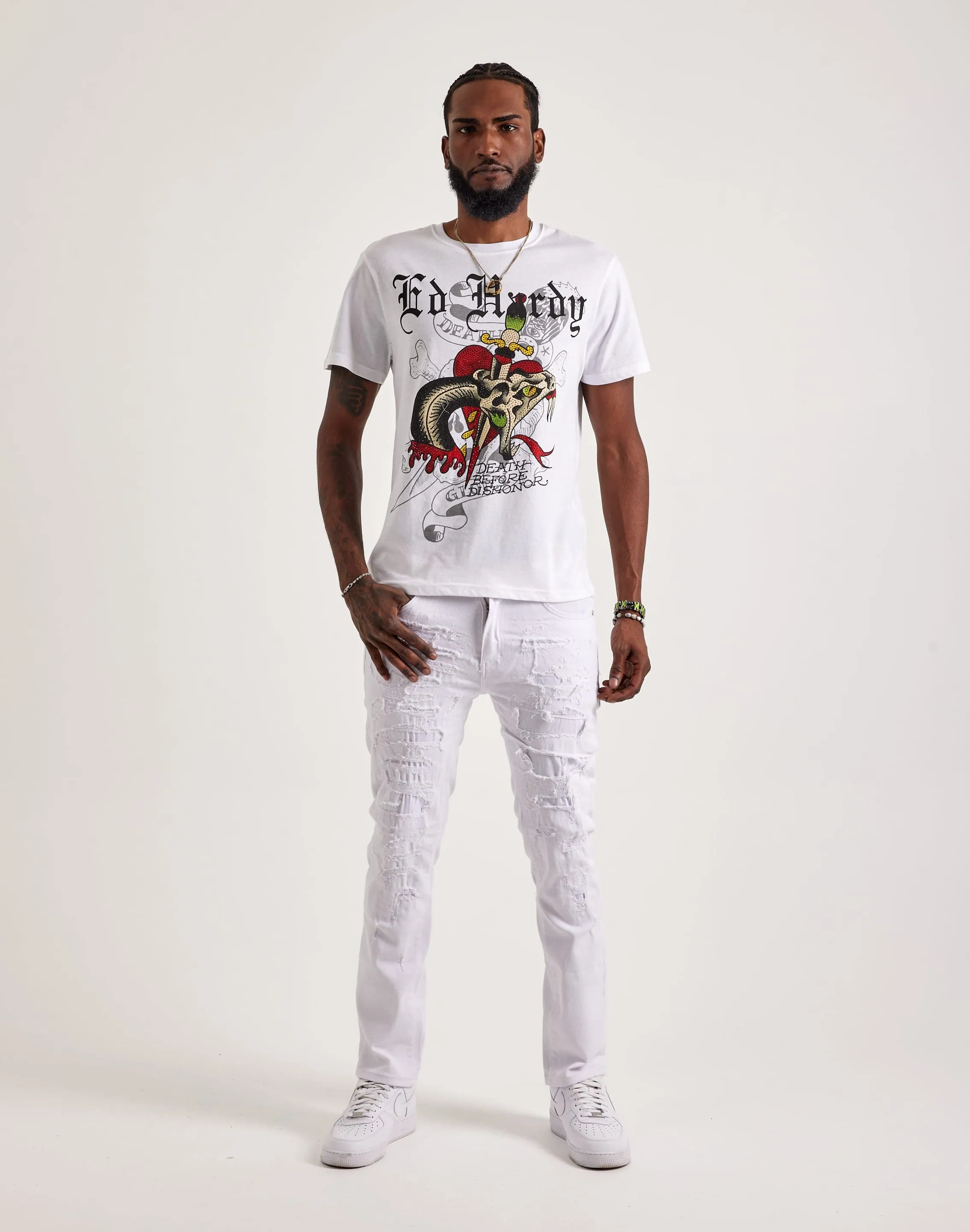 Ed Hardy Dagger Snake Rhinestone Tee
