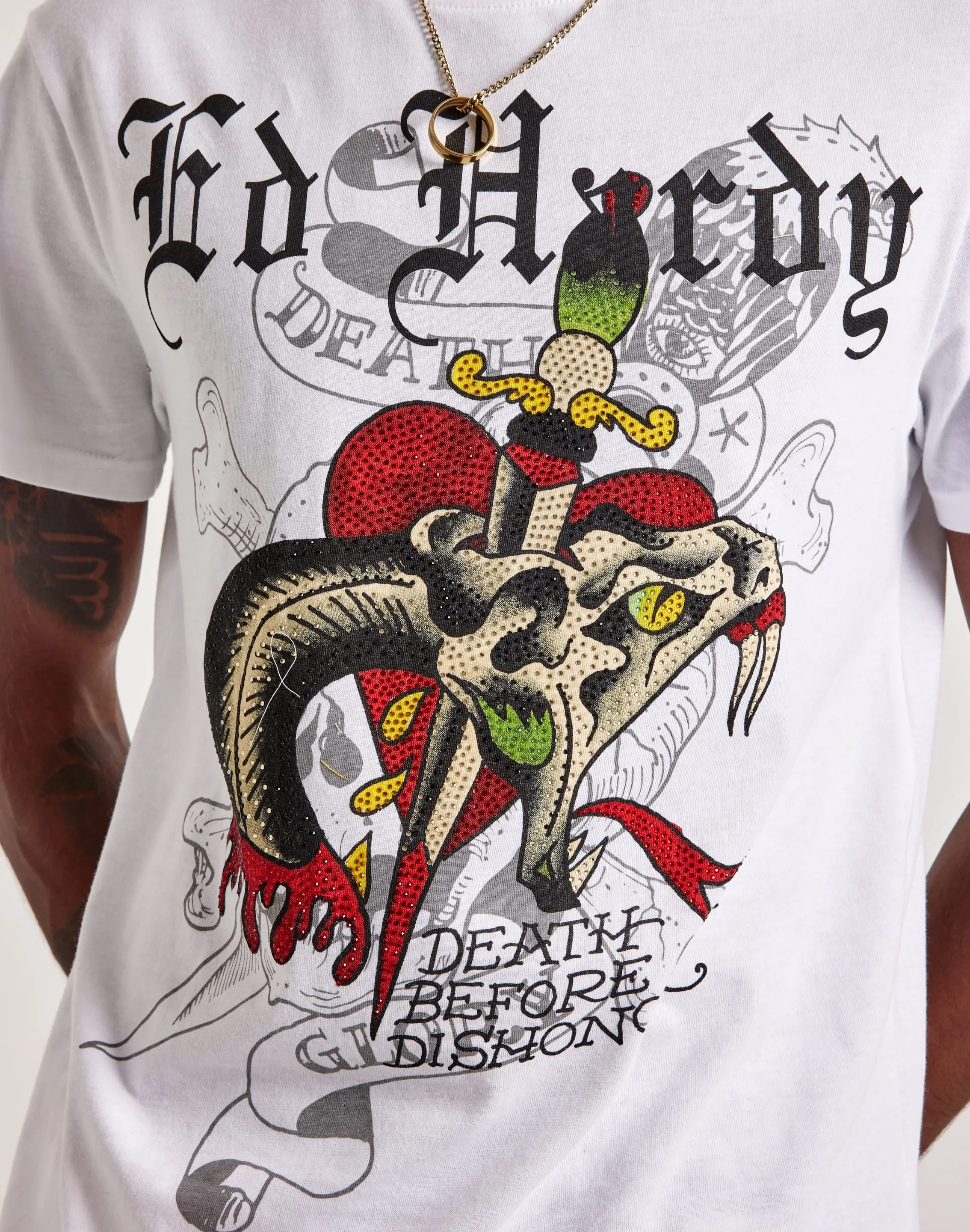 Ed Hardy Dagger Snake Rhinestone Tee