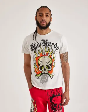 Ed Hardy Flame Skull Rhinestone Tee