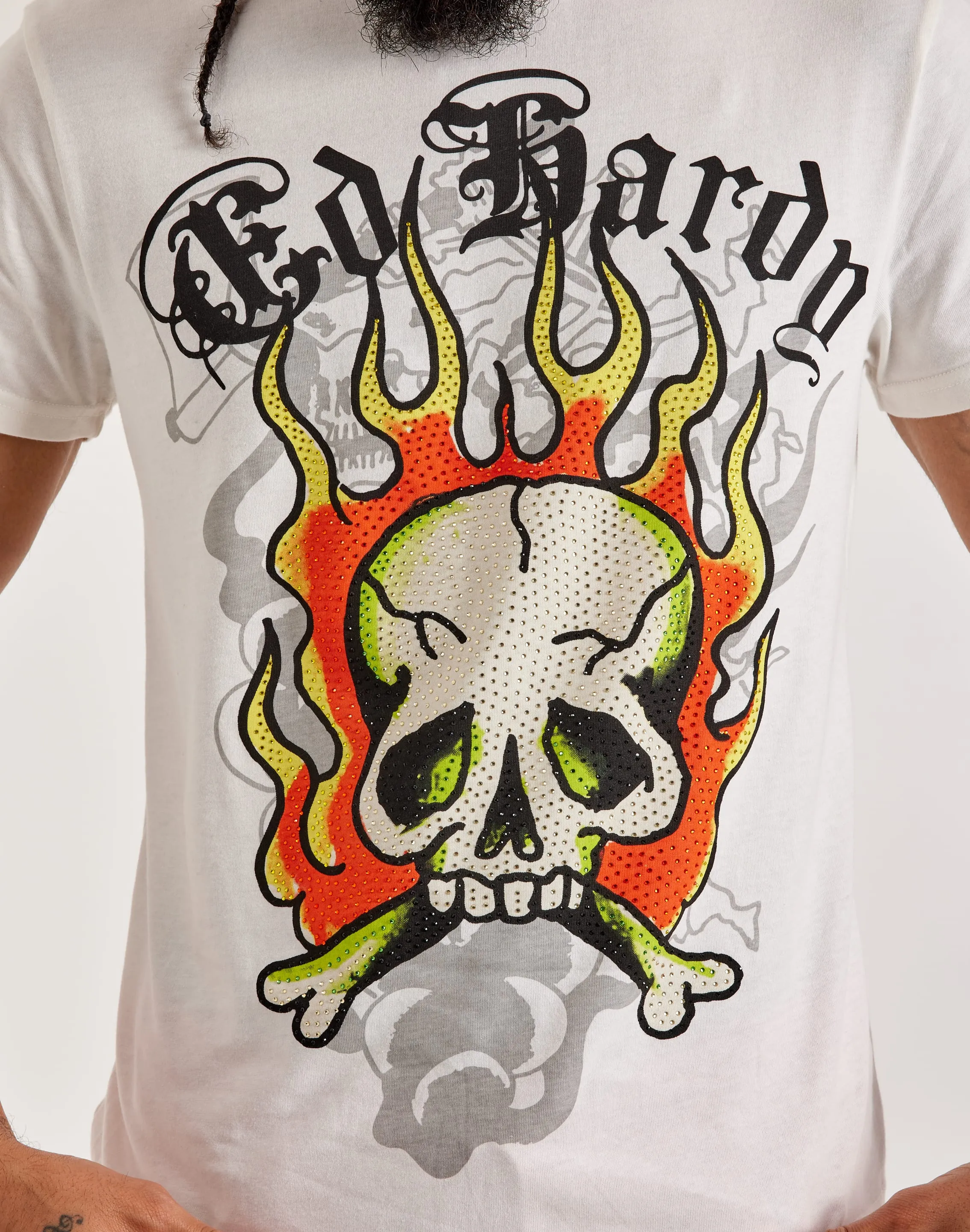 Ed Hardy Flame Skull Rhinestone Tee
