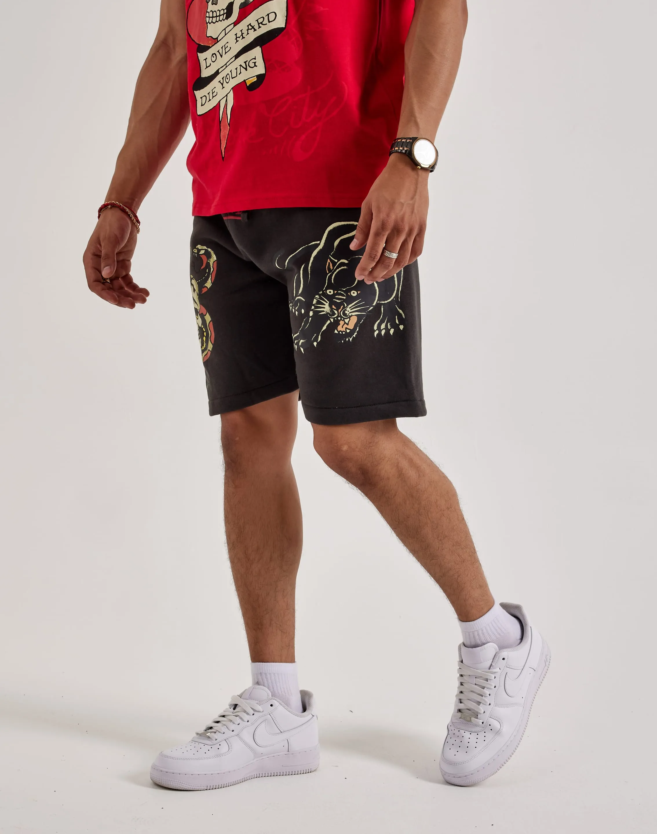 Ed Hardy Panther Skull Fleece Shorts