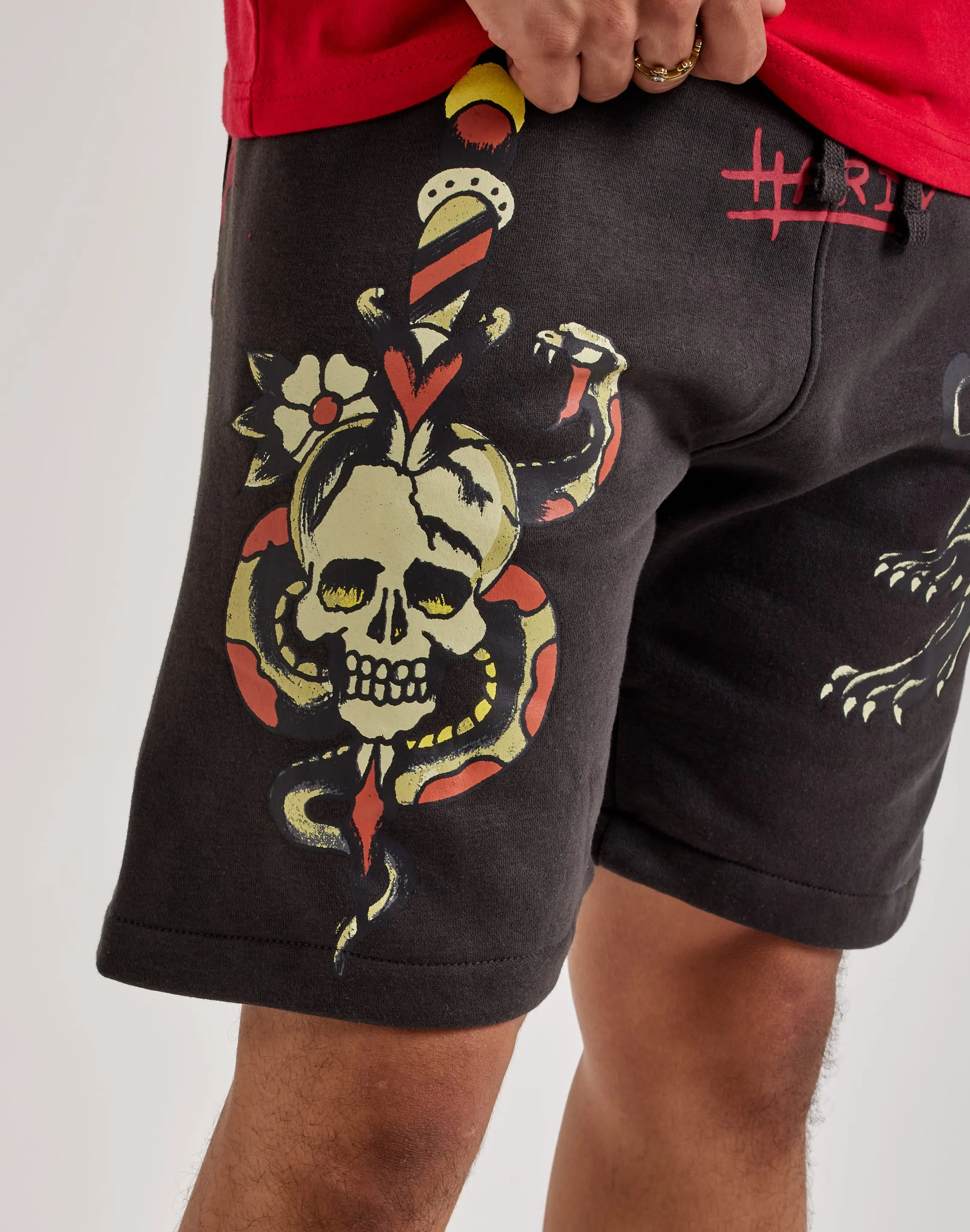 Ed Hardy Panther Skull Fleece Shorts