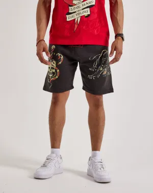 Ed Hardy Panther Skull Fleece Shorts