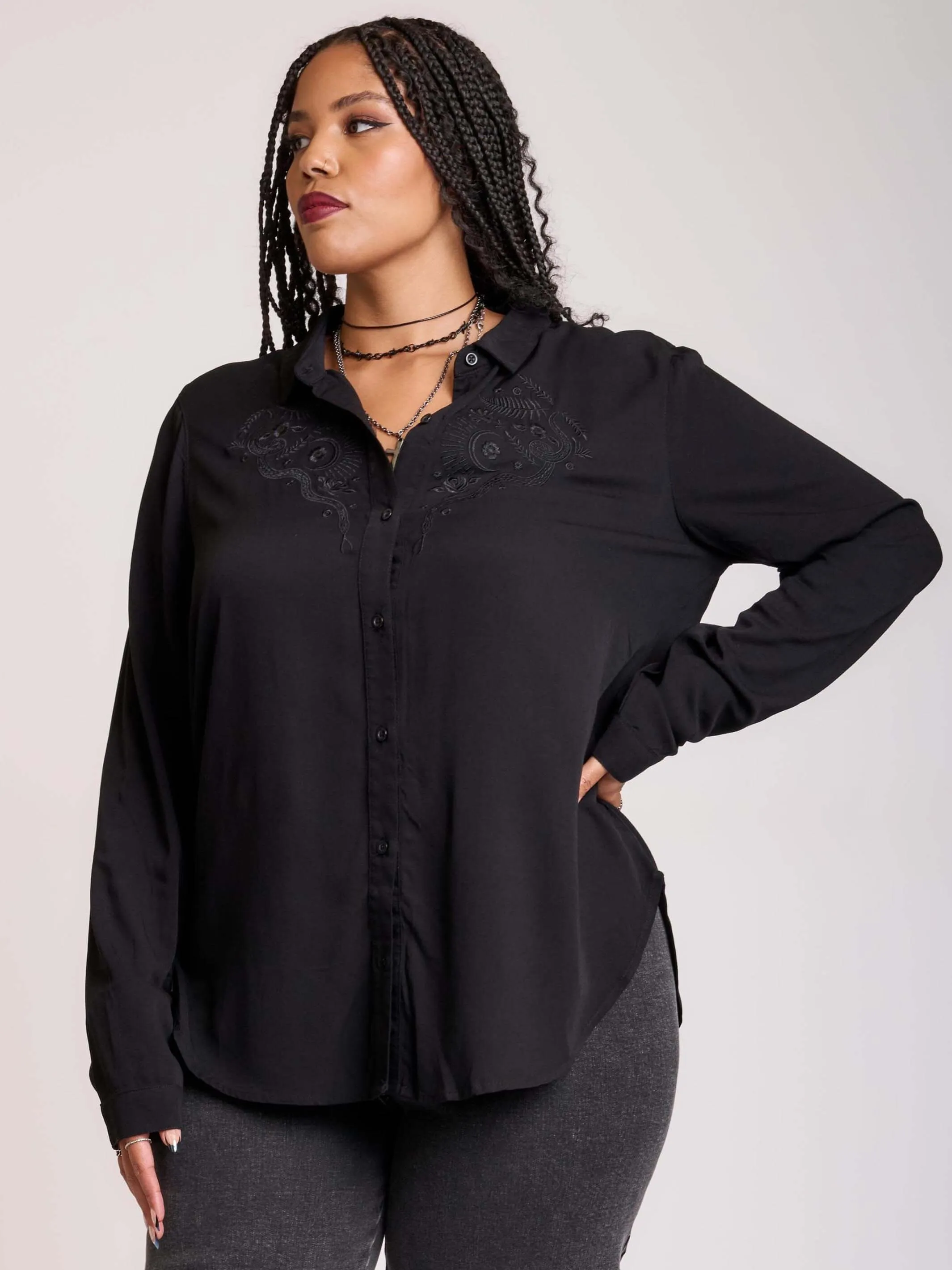 Embroidered Relics Button Up Shirt