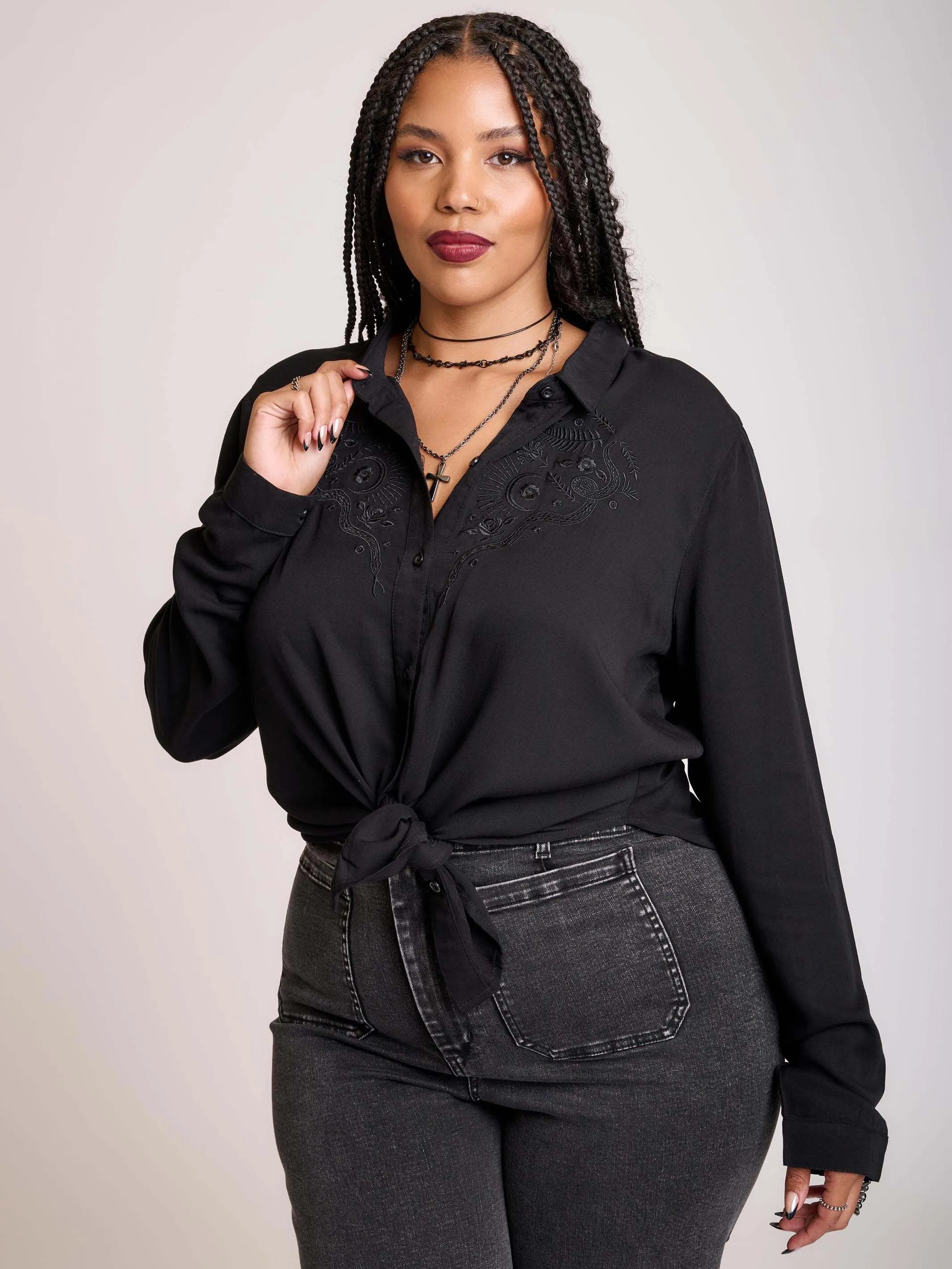 Embroidered Relics Button Up Shirt