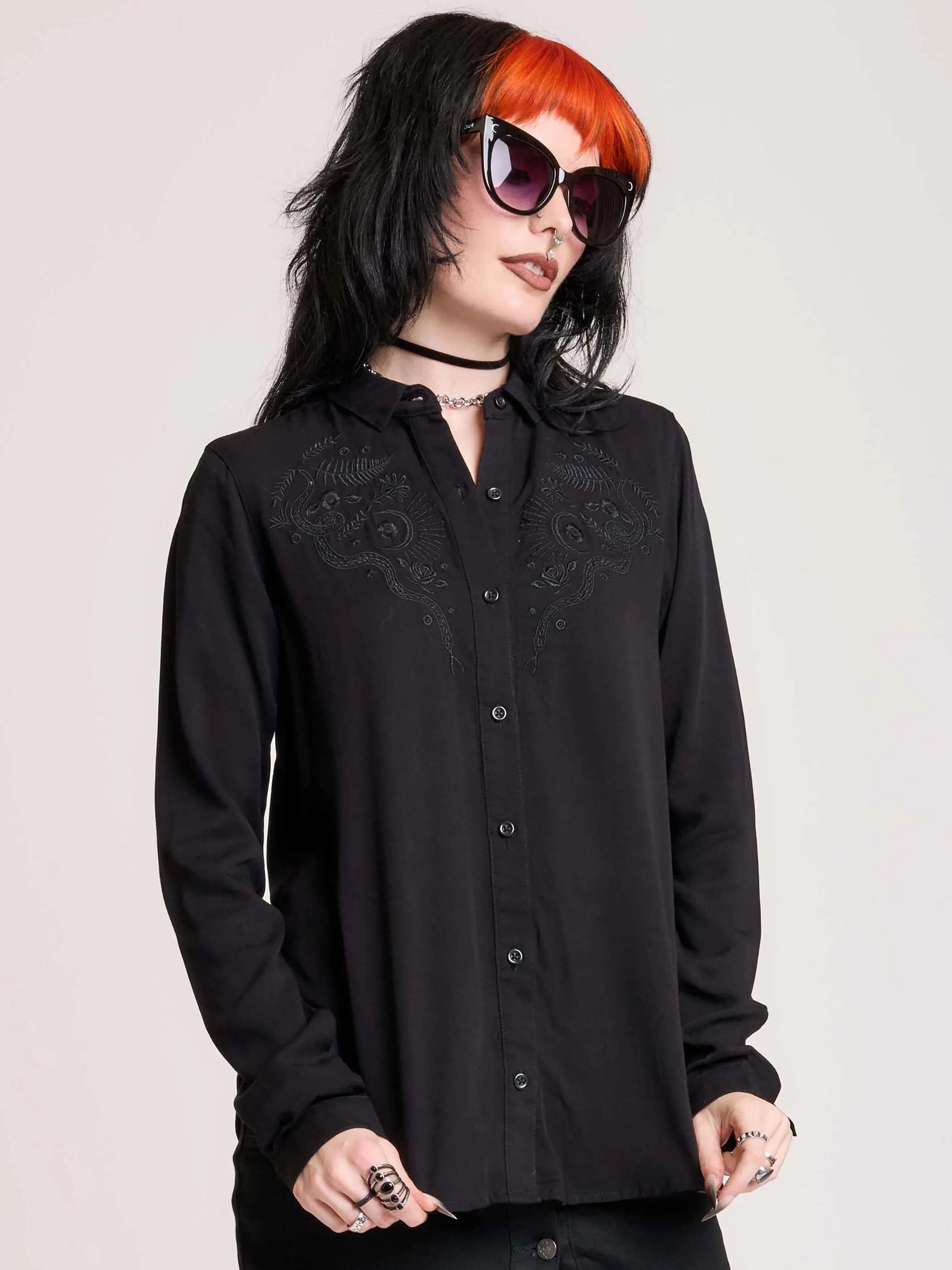 Embroidered Relics Button Up Shirt