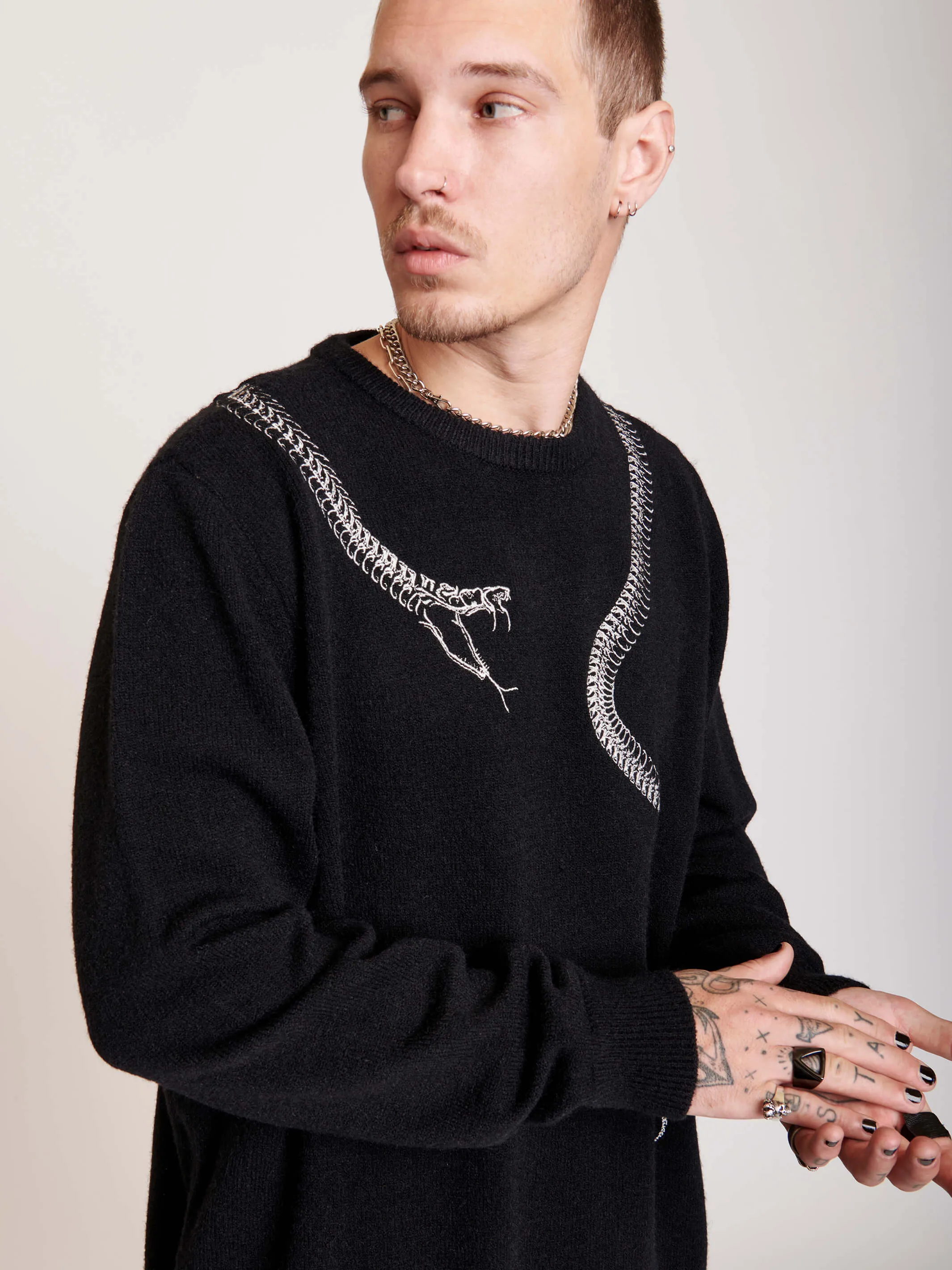 Embroidered Snake Sweater