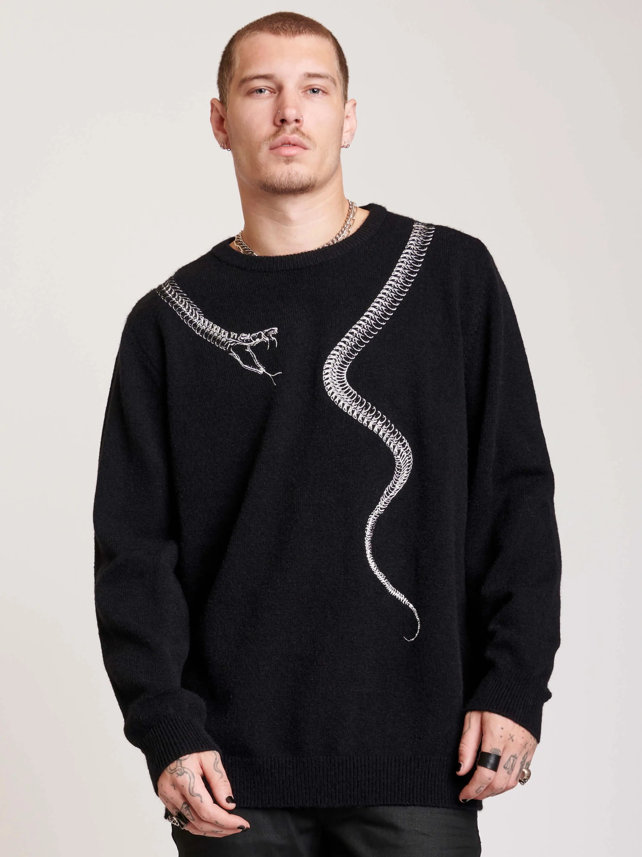 Embroidered Snake Sweater