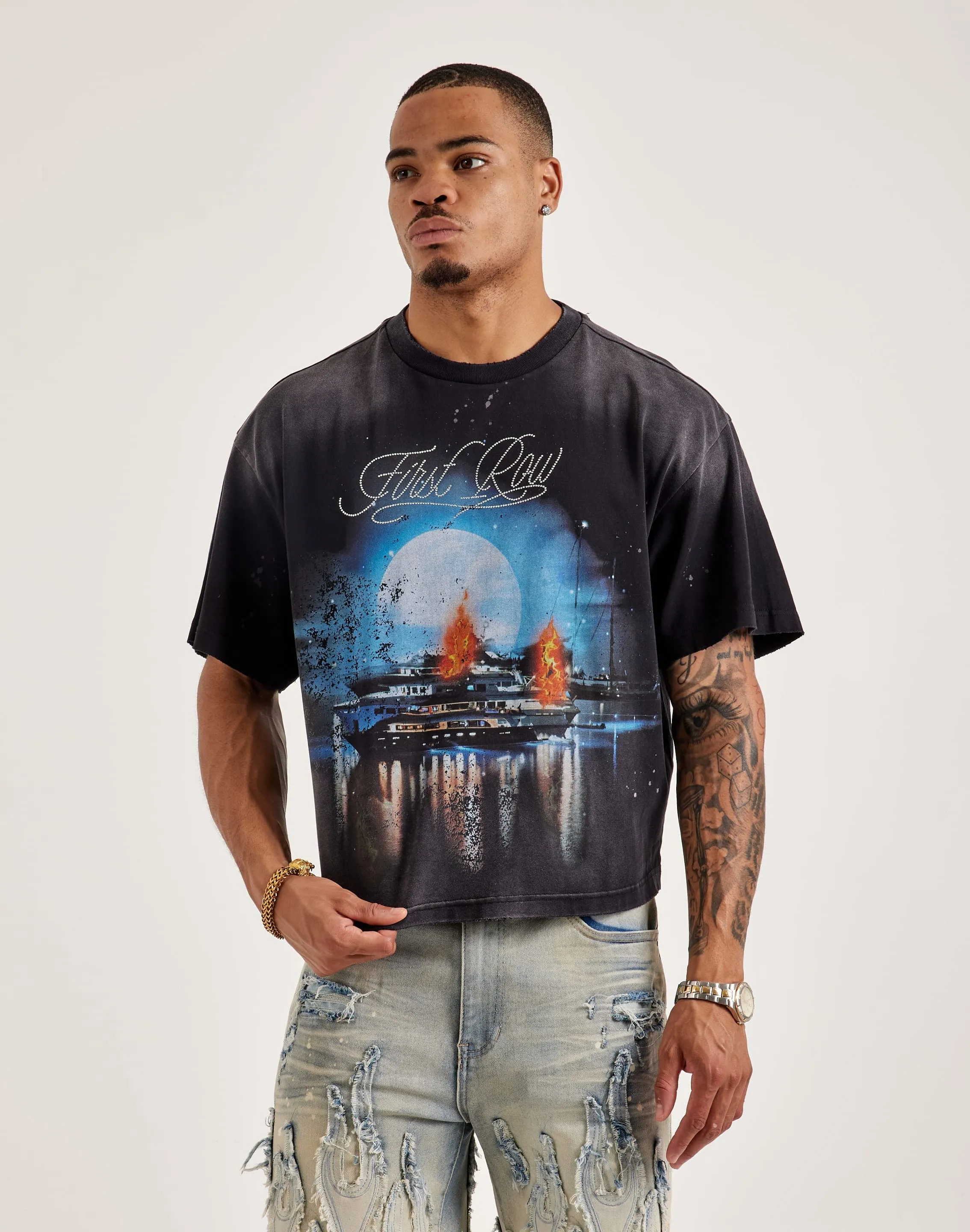 First Row Cropped Rhinestone Tee