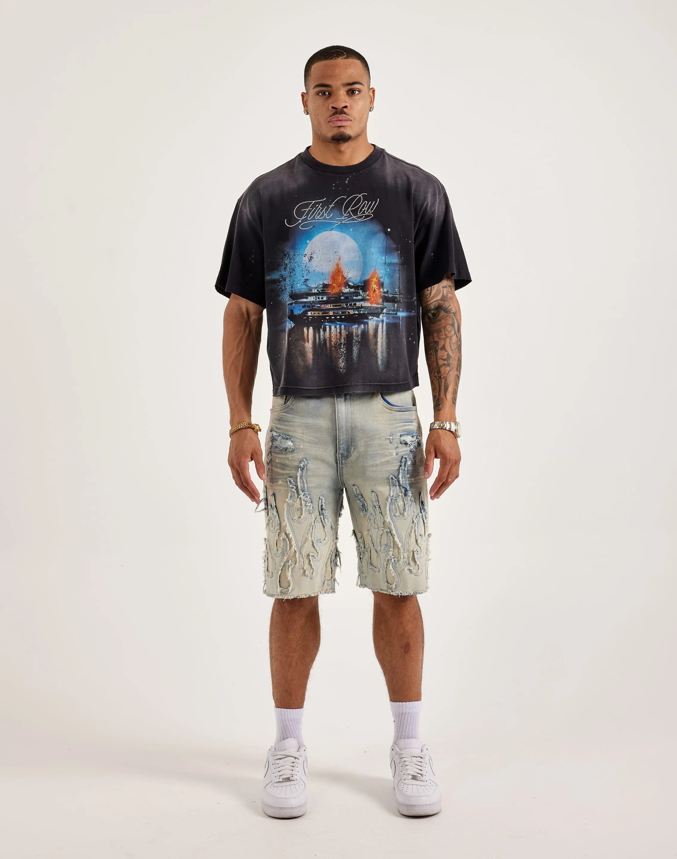 First Row Cropped Rhinestone Tee