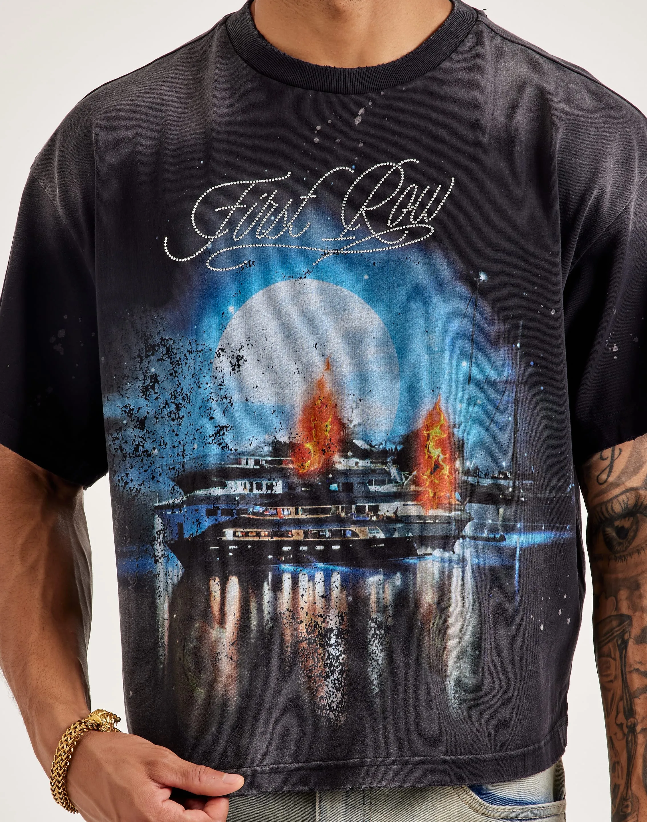 First Row Cropped Rhinestone Tee