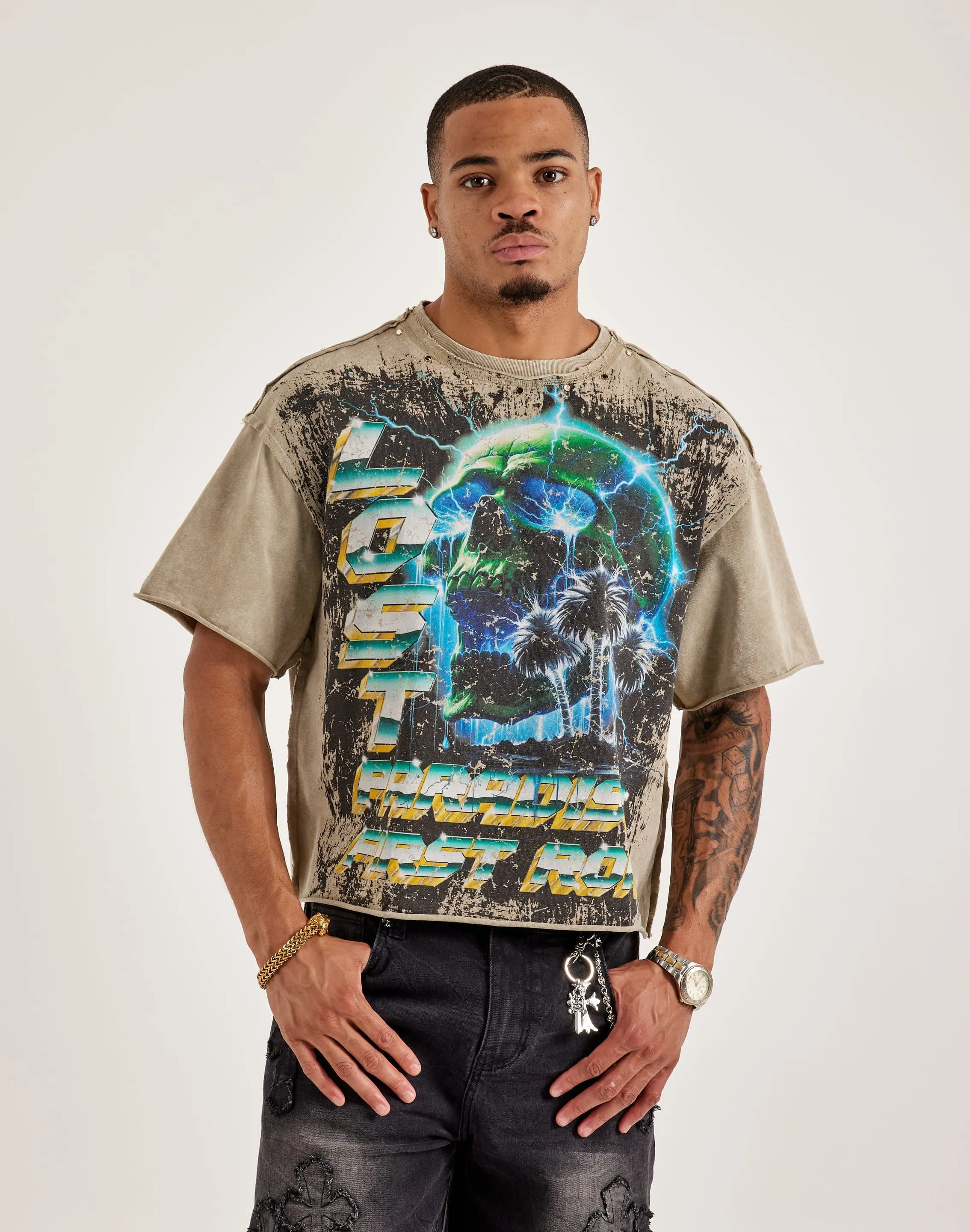 First Row Peace Cropped Rhinestone Tee