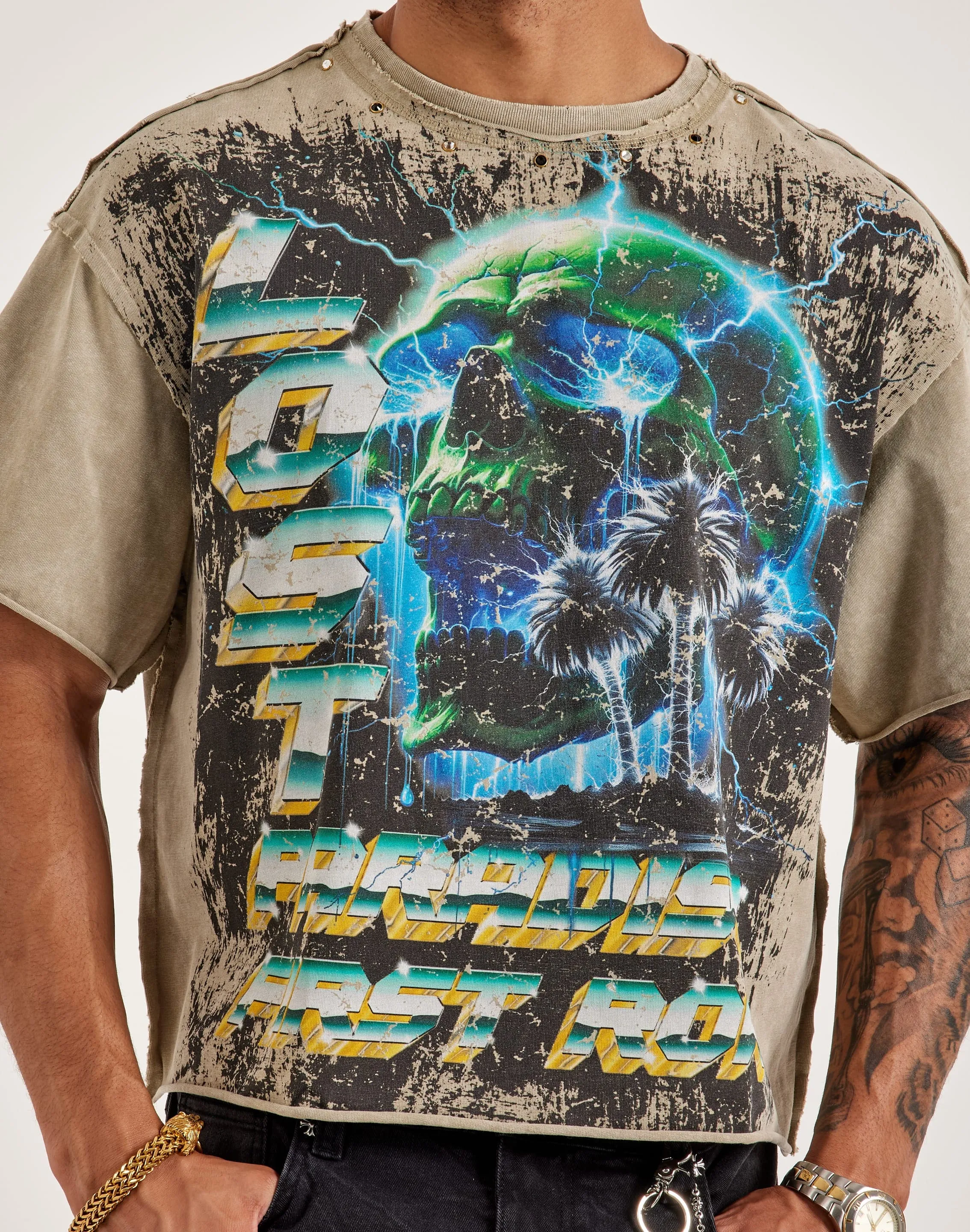 First Row Peace Cropped Rhinestone Tee