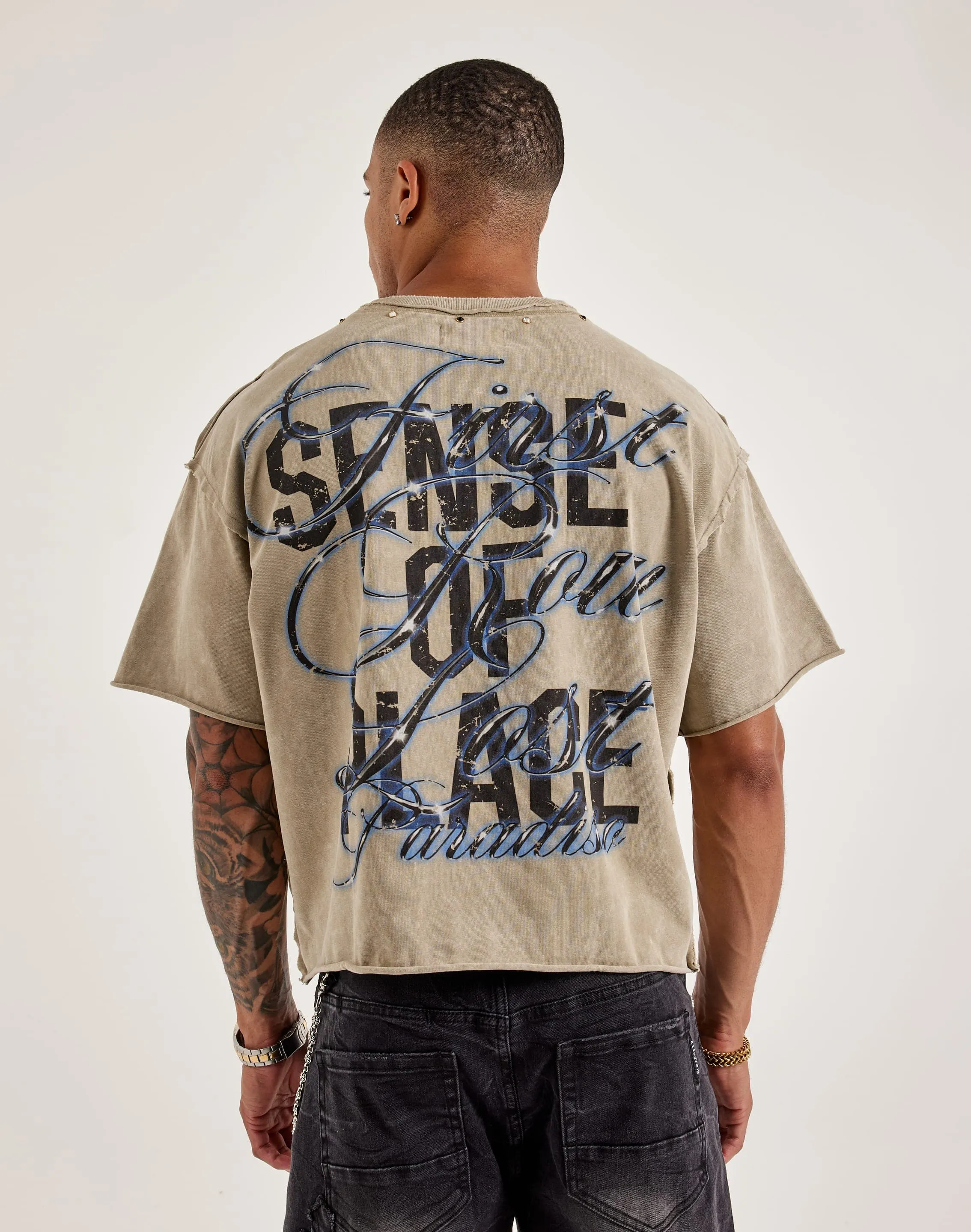 First Row Peace Cropped Rhinestone Tee