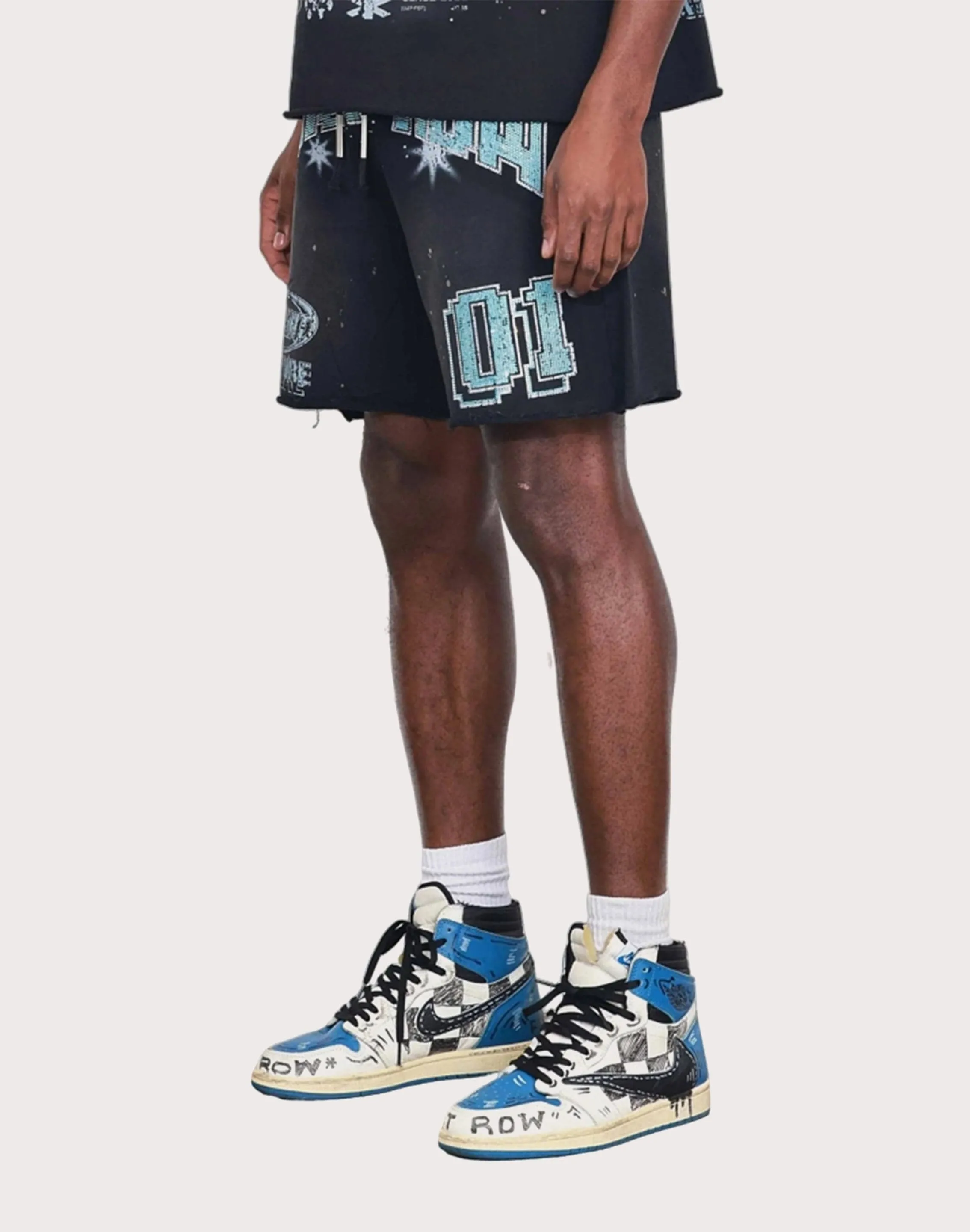 First Row Washed Bright Future Black Shorts