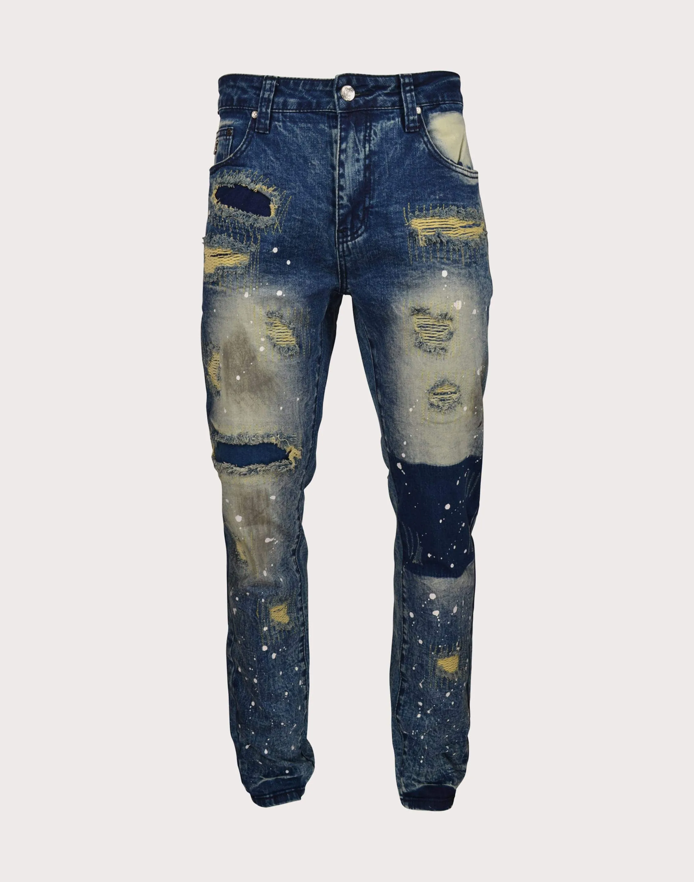 Grindhouse Blue Heavy Rips Slim Fir Denim Dark Blue Jeans