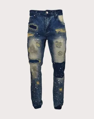 Grindhouse Blue Heavy Rips Slim Fir Denim Dark Blue Jeans