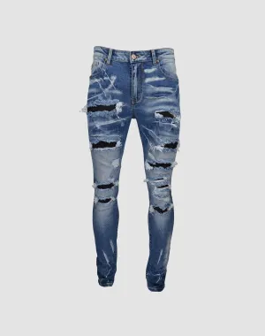 Grindhouse Blue Rip N Repair Slim Fit Denim Jeans
