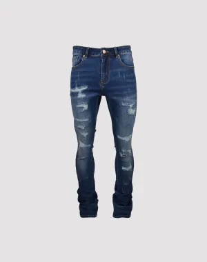 Grindhouse Blue Stacked Flare Ripped Slim Fit Jeans