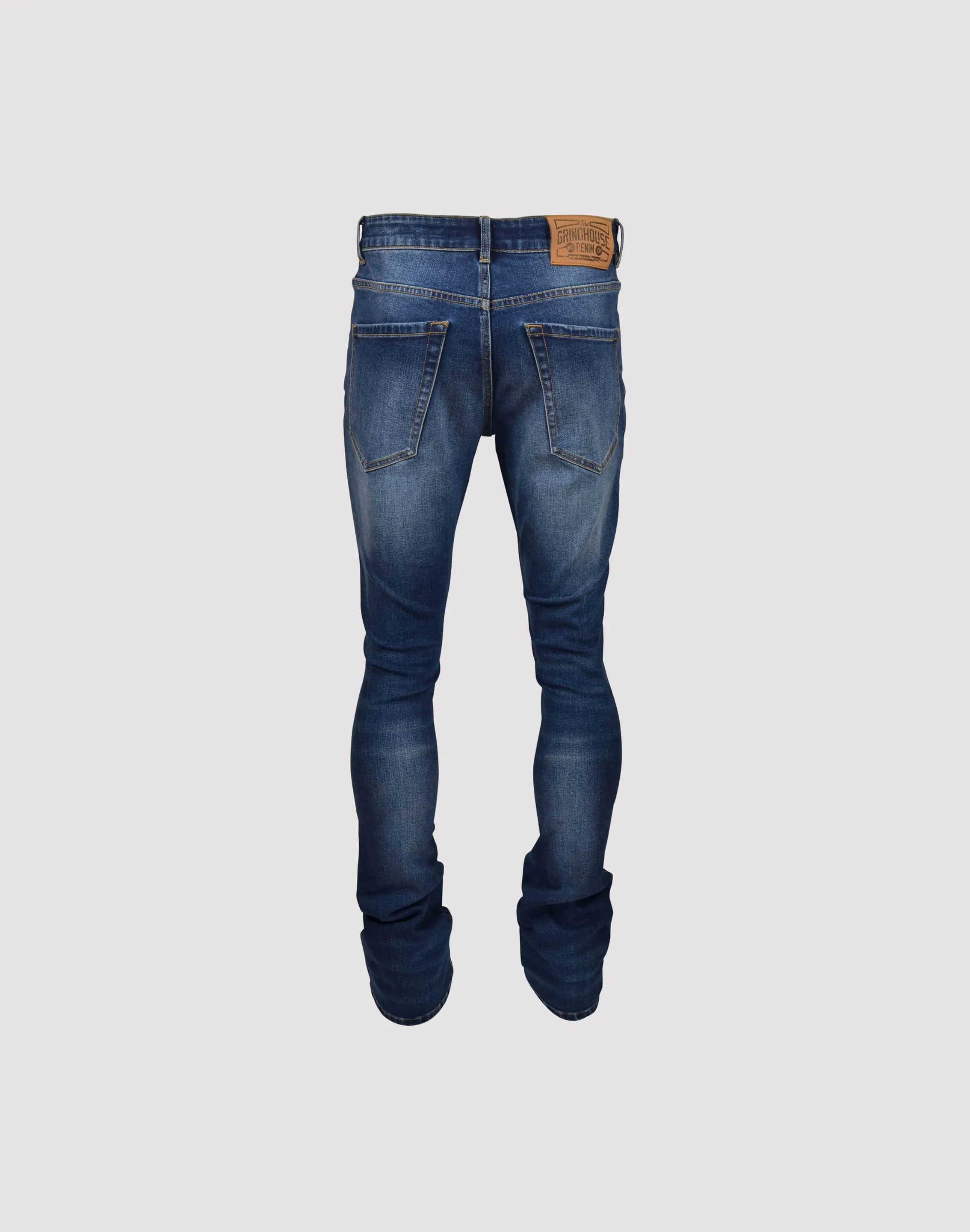 Grindhouse Blue Stacked Flare Ripped Slim Fit Jeans