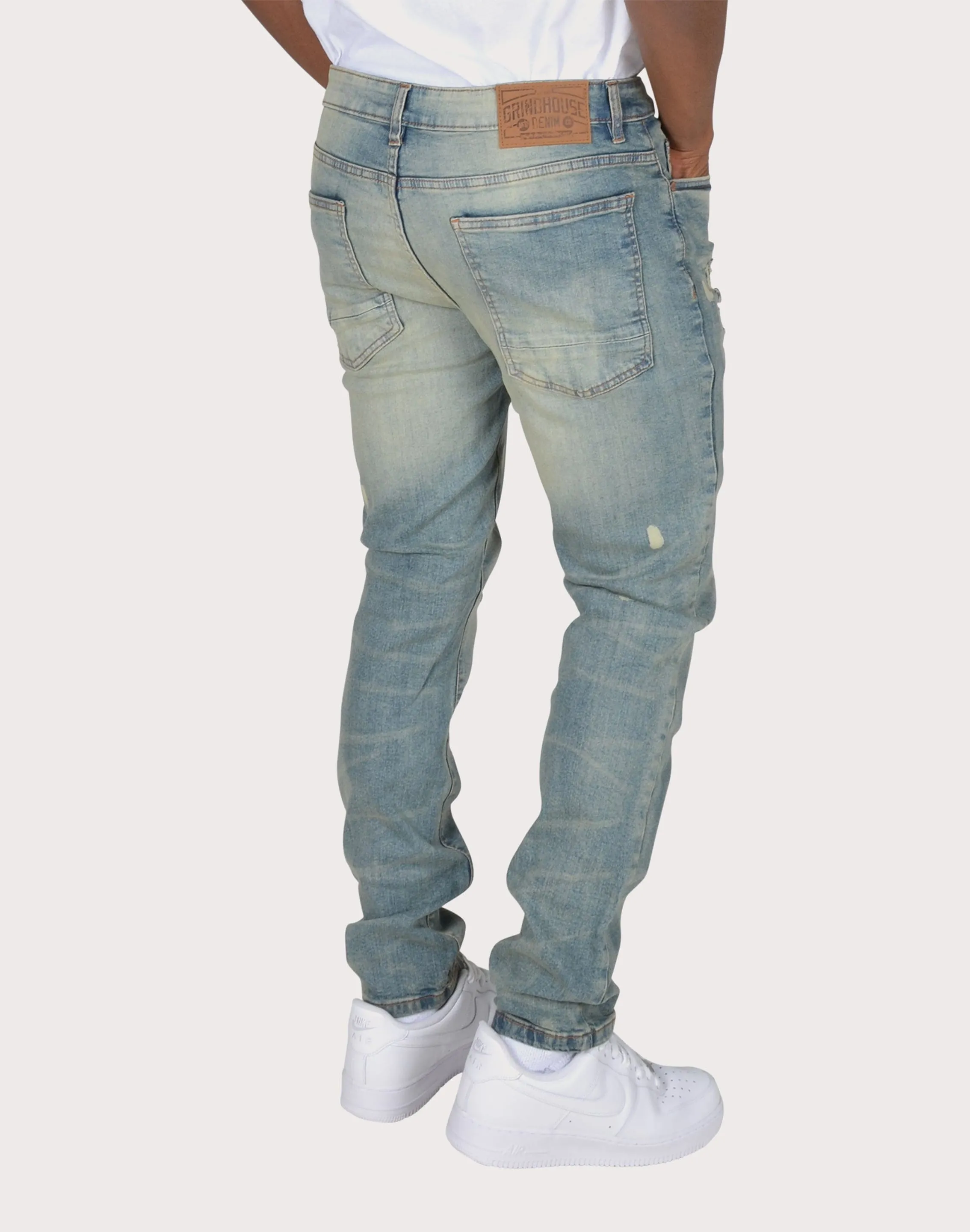 Grindhouse Blue Vintage Ripped With Bleach Denim Jeans
