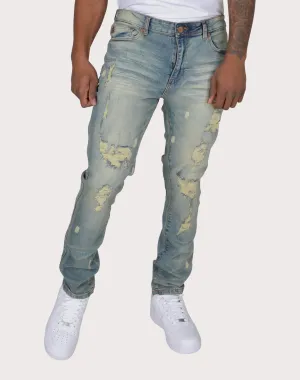 Grindhouse Blue Vintage Ripped With Bleach Denim Jeans