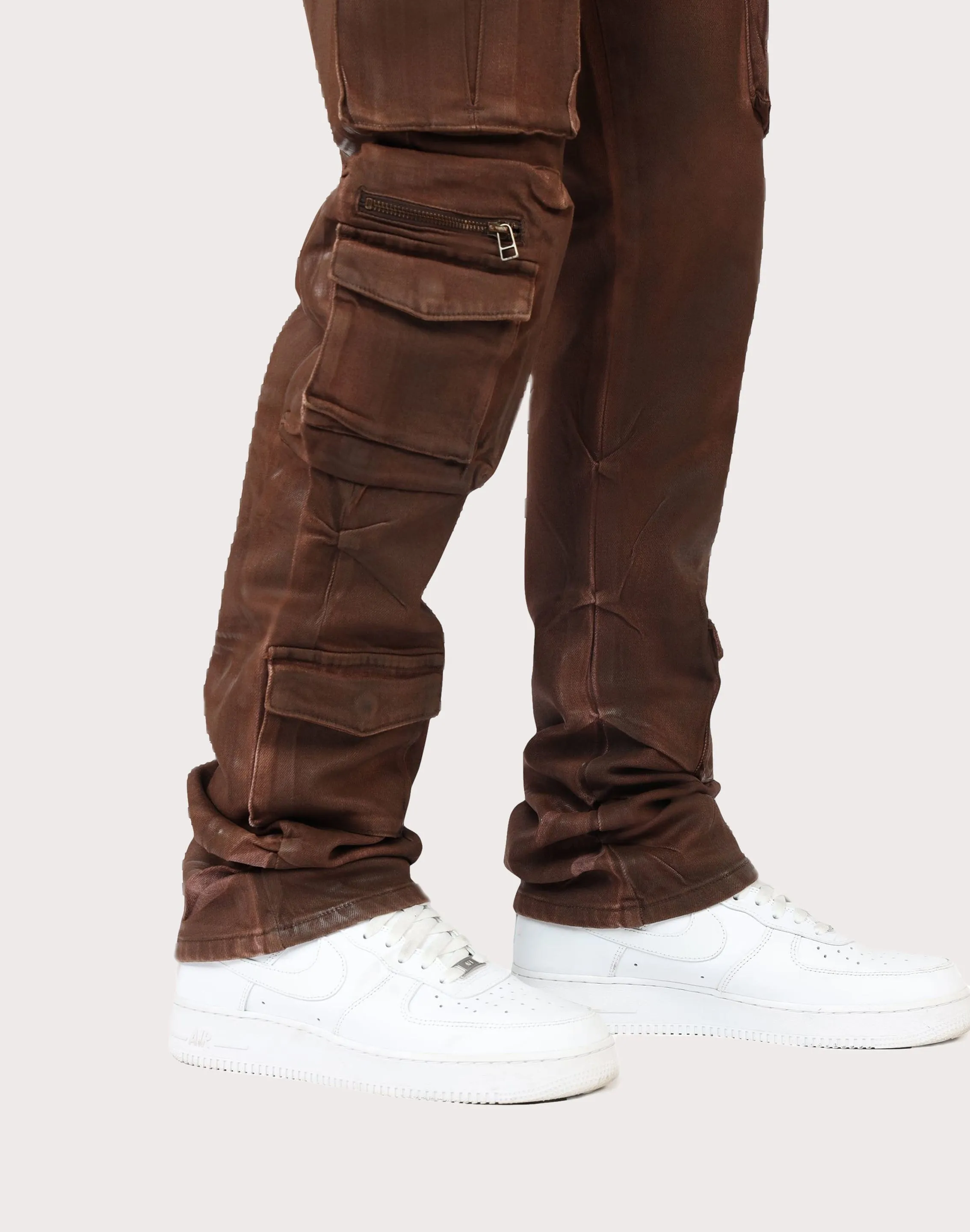 Grindhouse Bourbon Brown Straight Fit Waxed Cargo Jeans