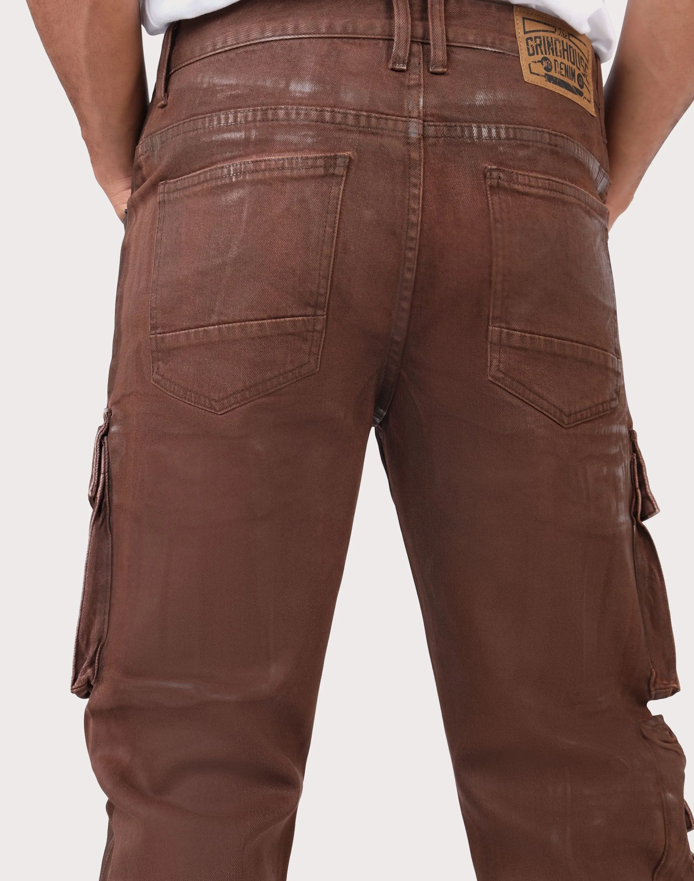 Grindhouse Bourbon Brown Straight Fit Waxed Cargo Jeans