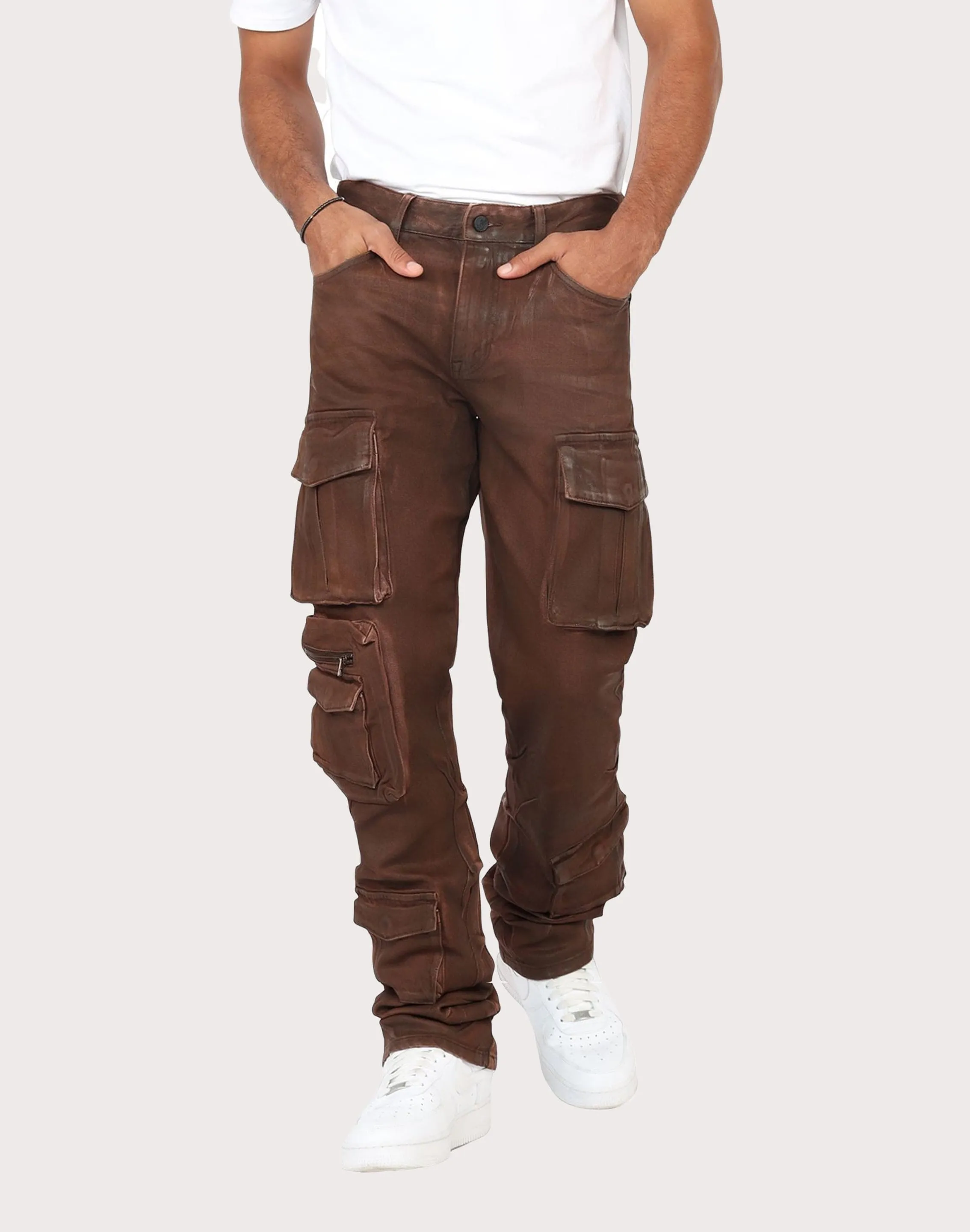 Grindhouse Bourbon Brown Straight Fit Waxed Cargo Jeans