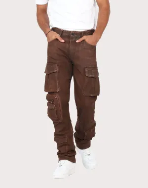 Grindhouse Bourbon Brown Straight Fit Waxed Cargo Jeans