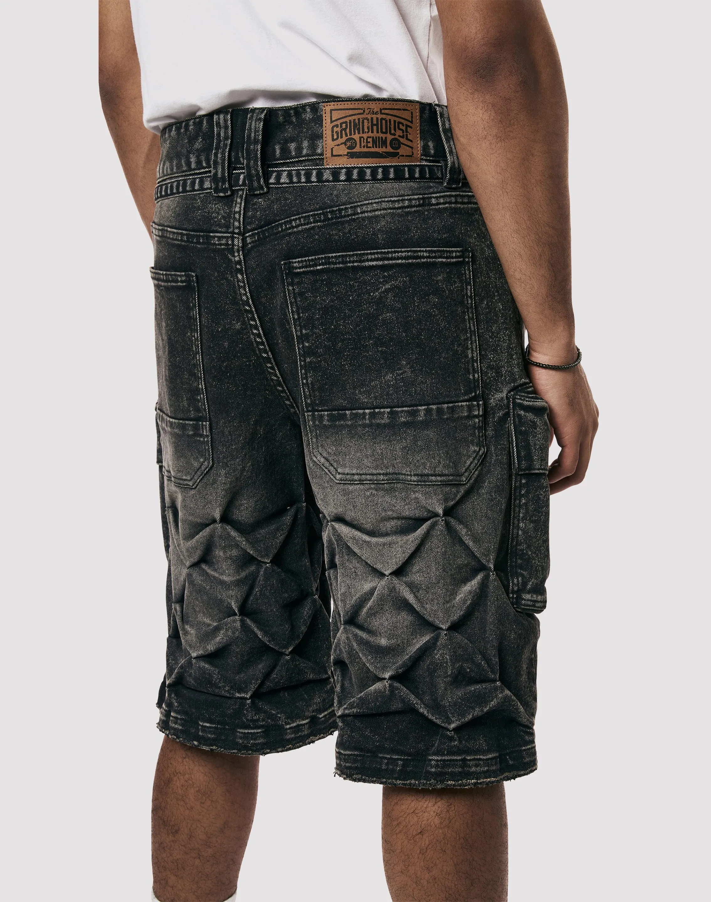 Grindhouse Diamond Pinch Cargo Black Denim Shorts