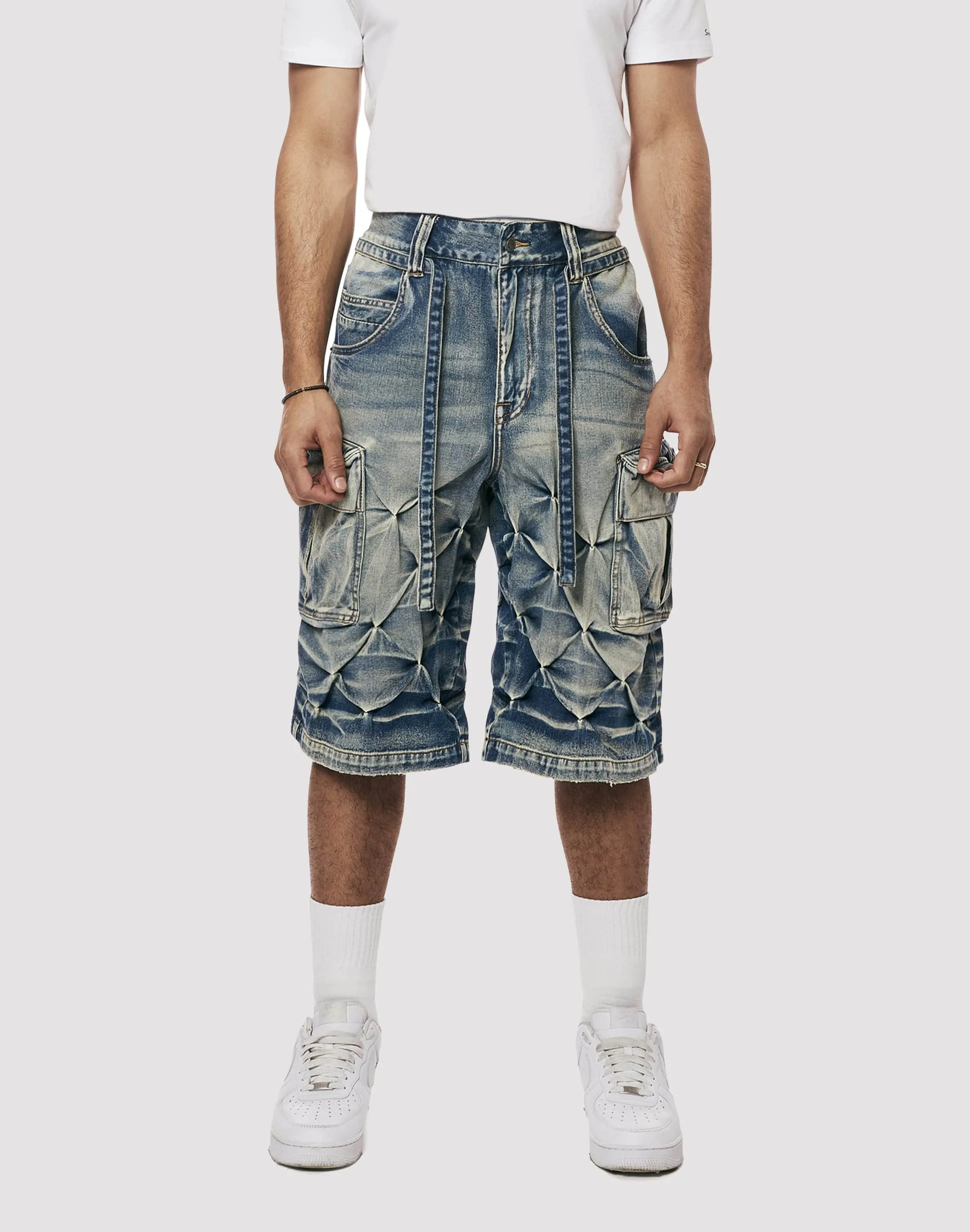 Grindhouse Diamond Pinch Cargo Blue Denim Shorts