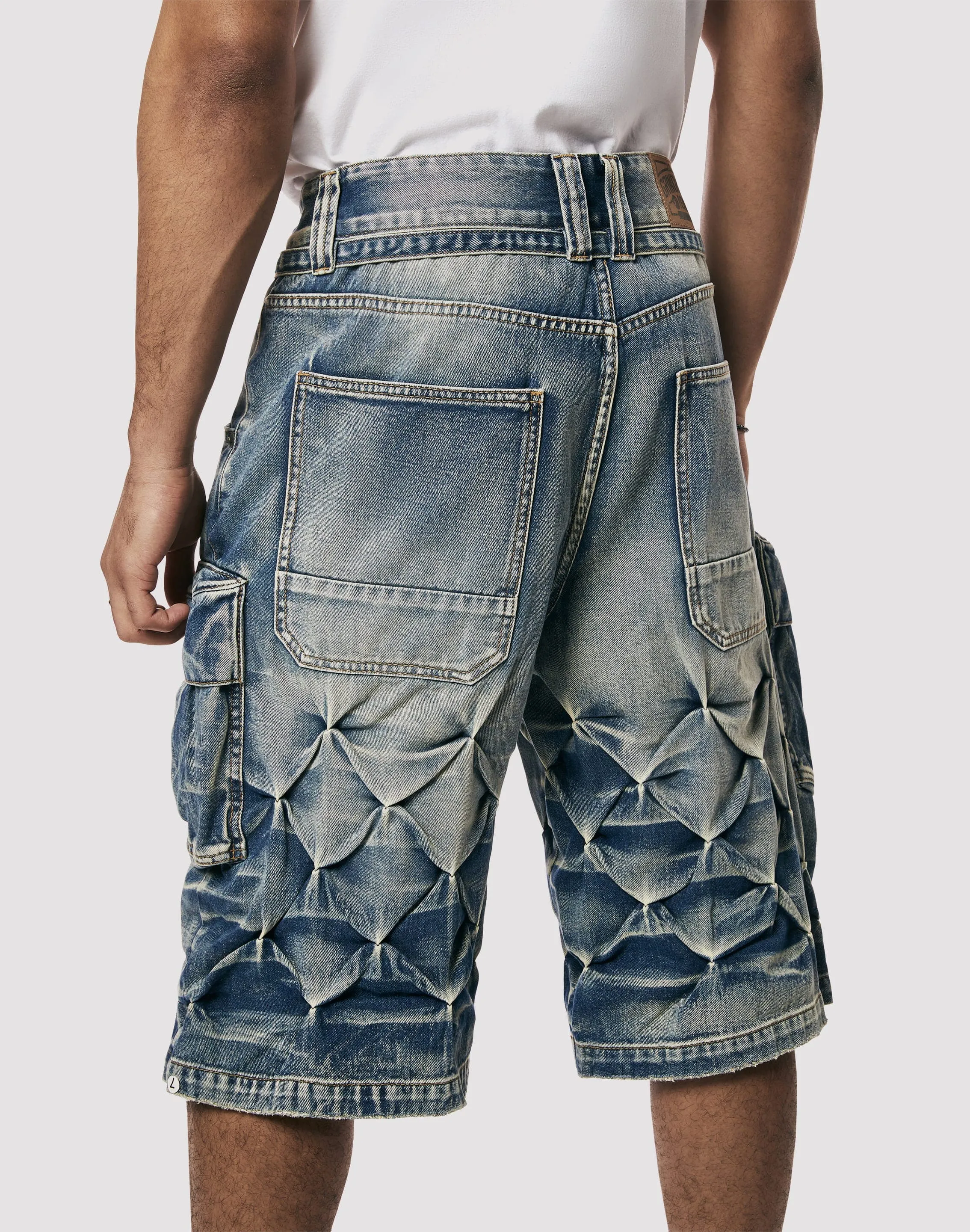 Grindhouse Diamond Pinch Cargo Blue Denim Shorts