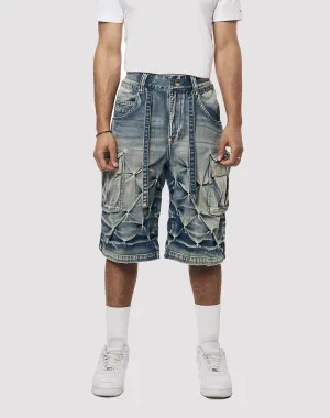 Grindhouse Diamond Pinch Cargo Blue Denim Shorts