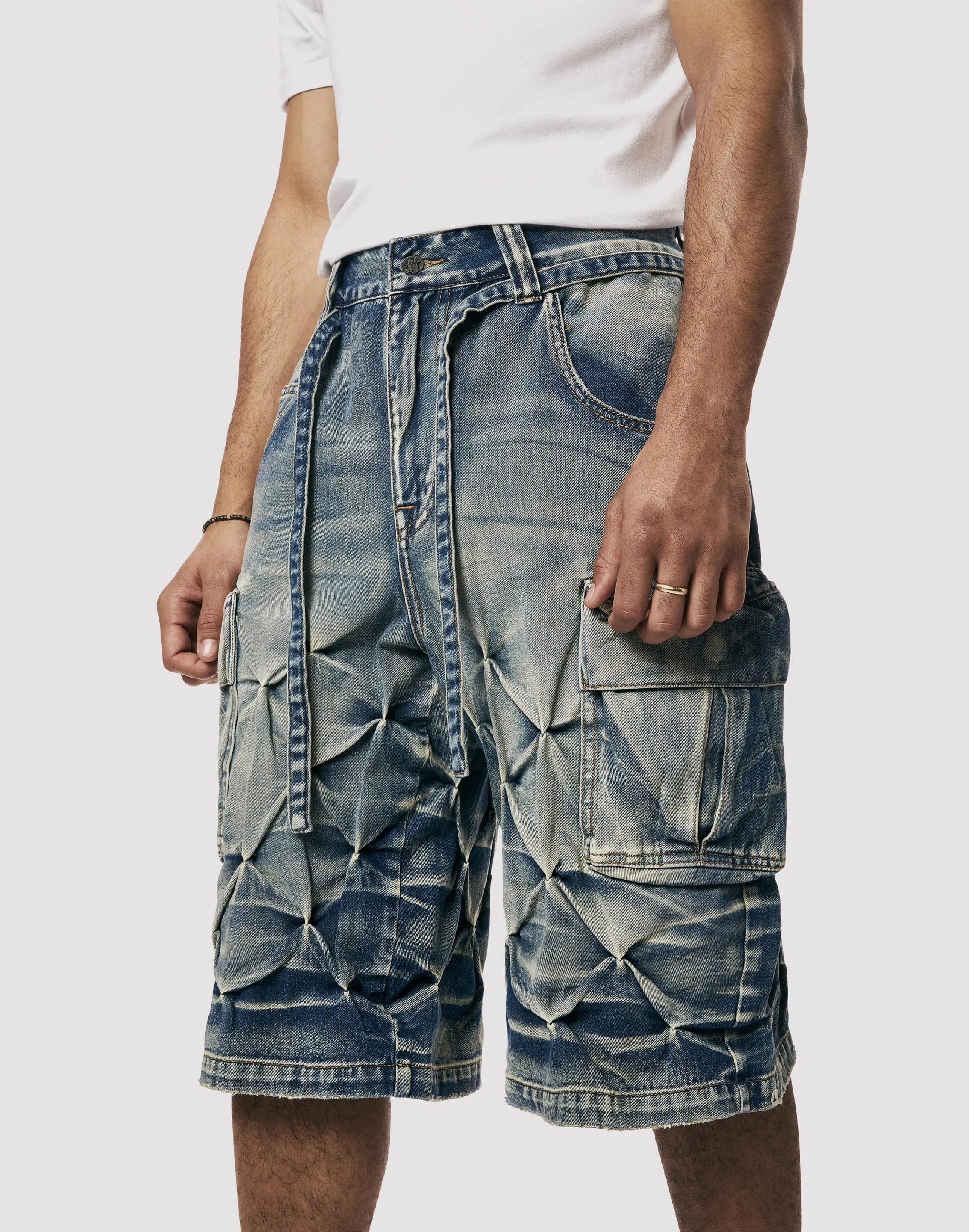 Grindhouse Diamond Pinch Cargo Blue Denim Shorts