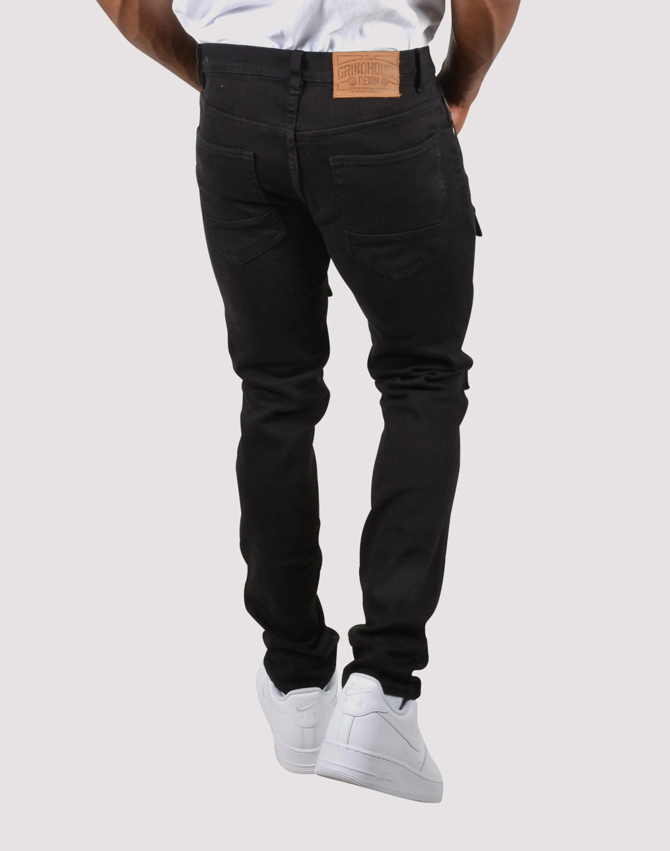 Grindhouse Front Multi Cargo Pocket Black Denim Jeans