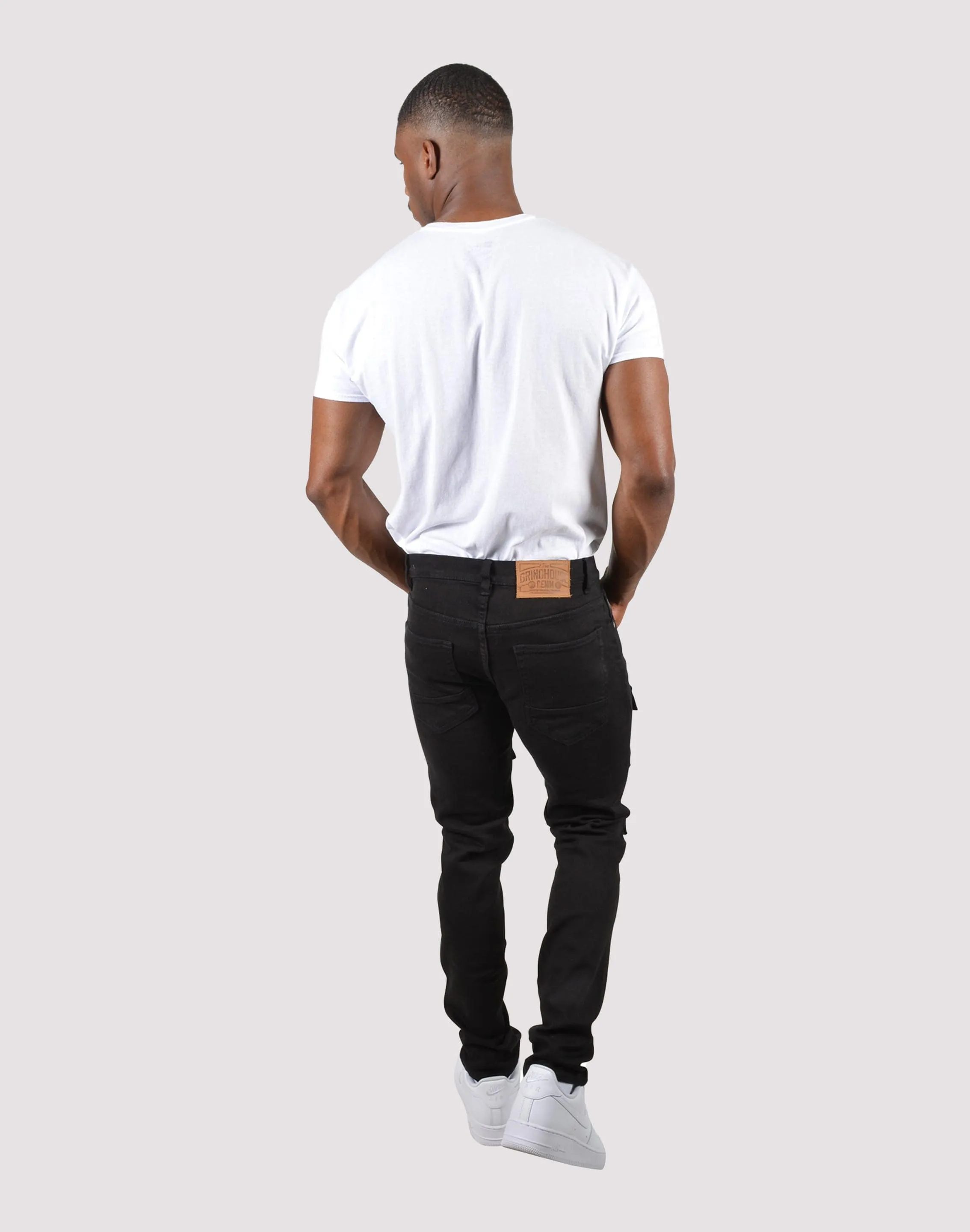 Grindhouse Front Multi Cargo Pocket Black Denim Jeans
