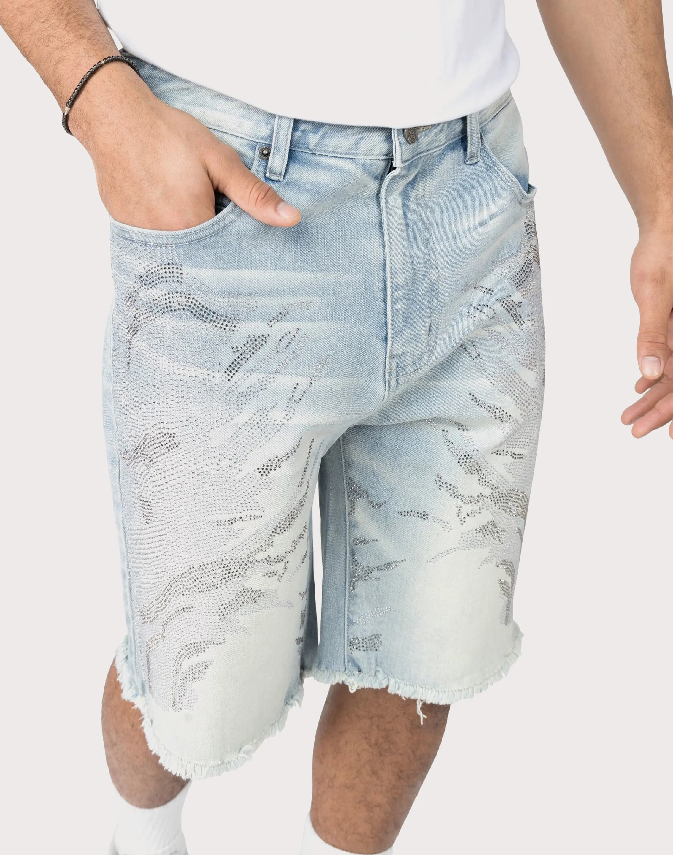 Grindhouse Lucent Blue Rhinestone Denim Shorts