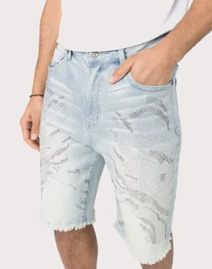 Grindhouse Lucent Blue Rhinestone Denim Shorts