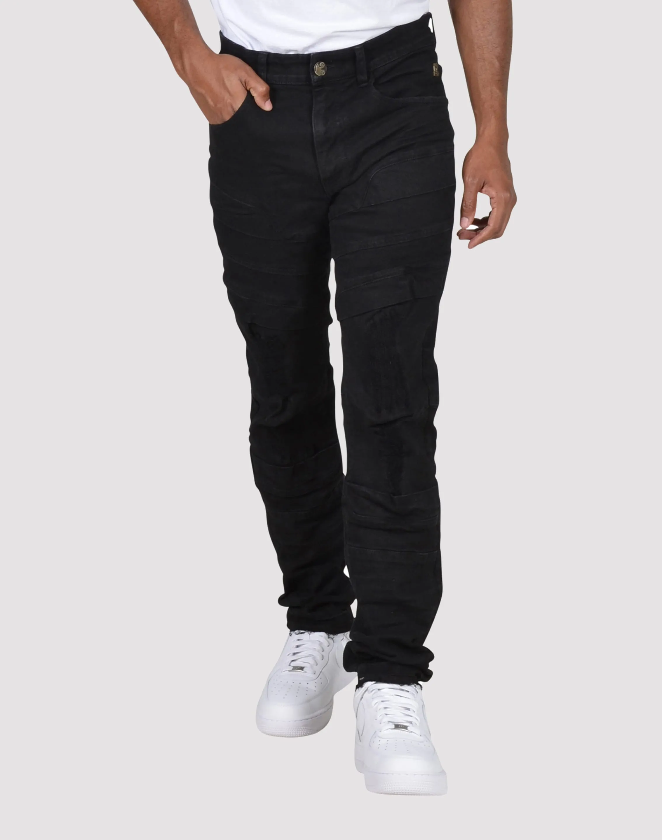 Grindhouse Multi Seam Ripped Denim Black Jeans