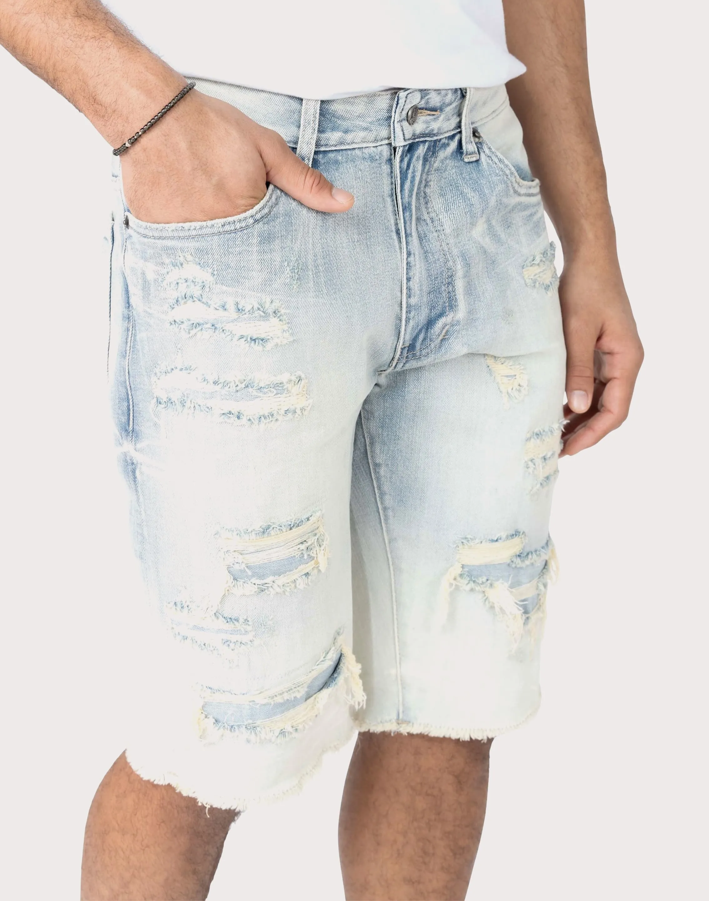 Grindhouse Ombre Blue Distressed Shorts