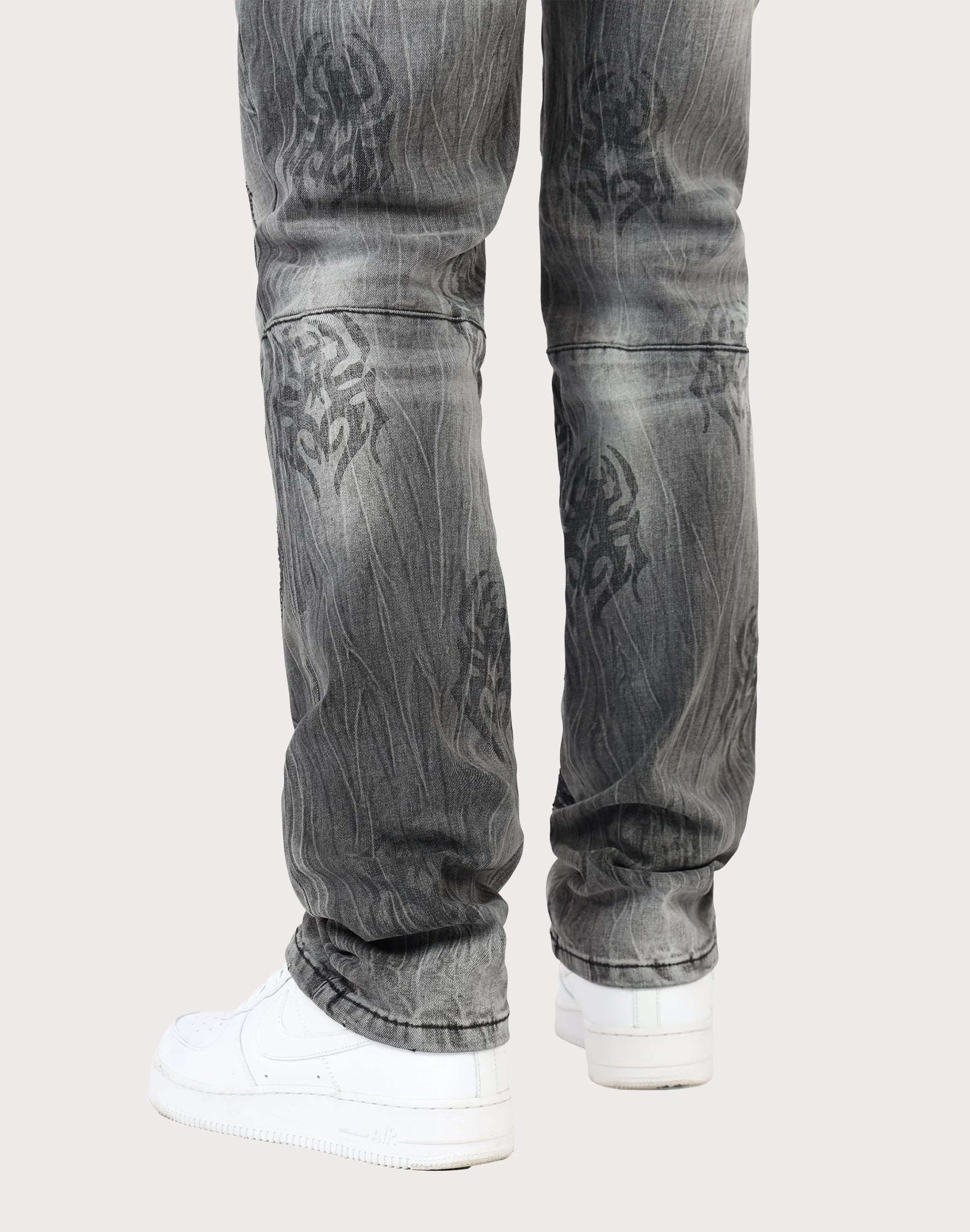 Grindhouse Pluto Grey Straight Fit Spider Rhinestone Jeans