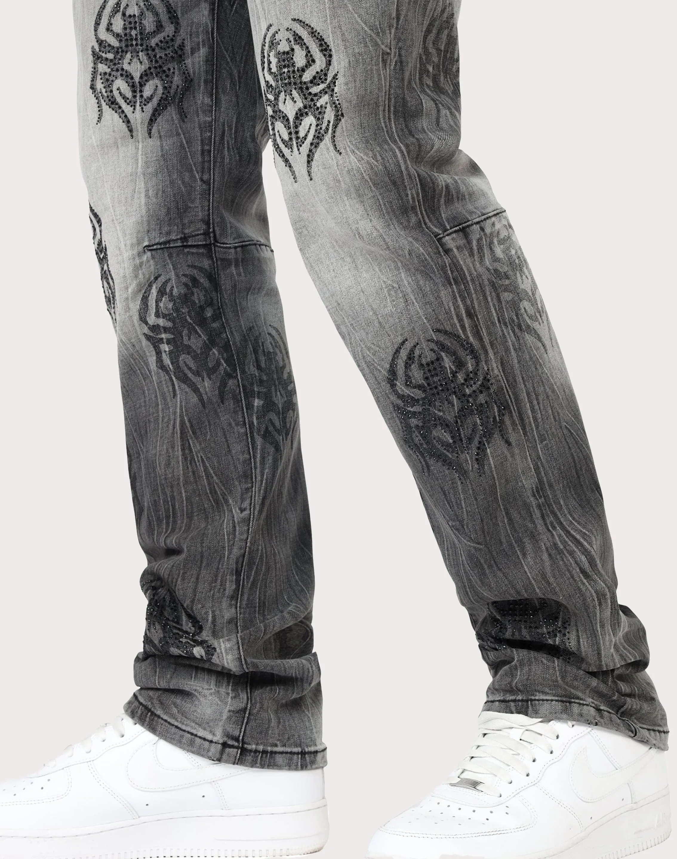Grindhouse Pluto Grey Straight Fit Spider Rhinestone Jeans