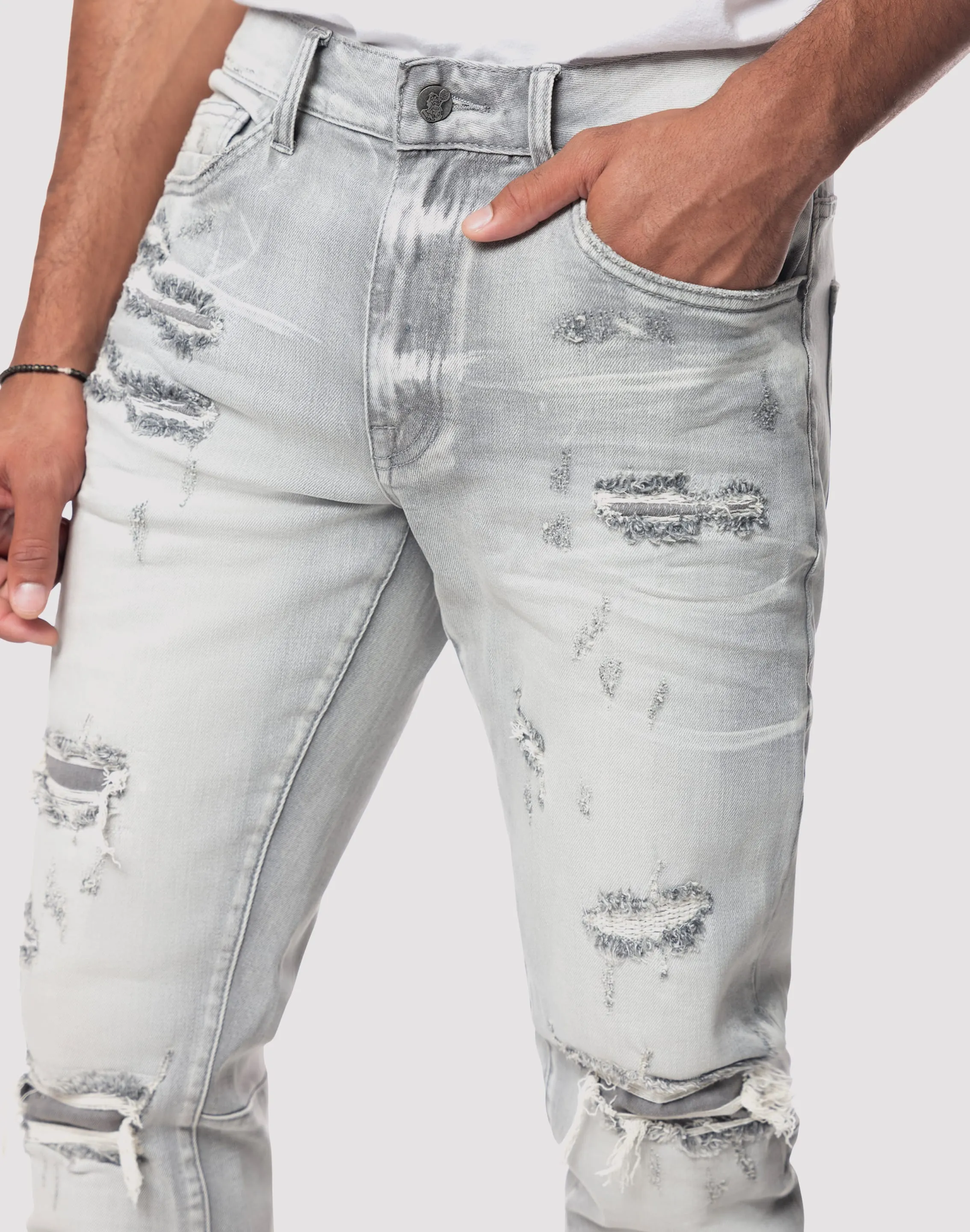 Grindhouse Rip N Tear Slim Fit Breezy Grey Jeans