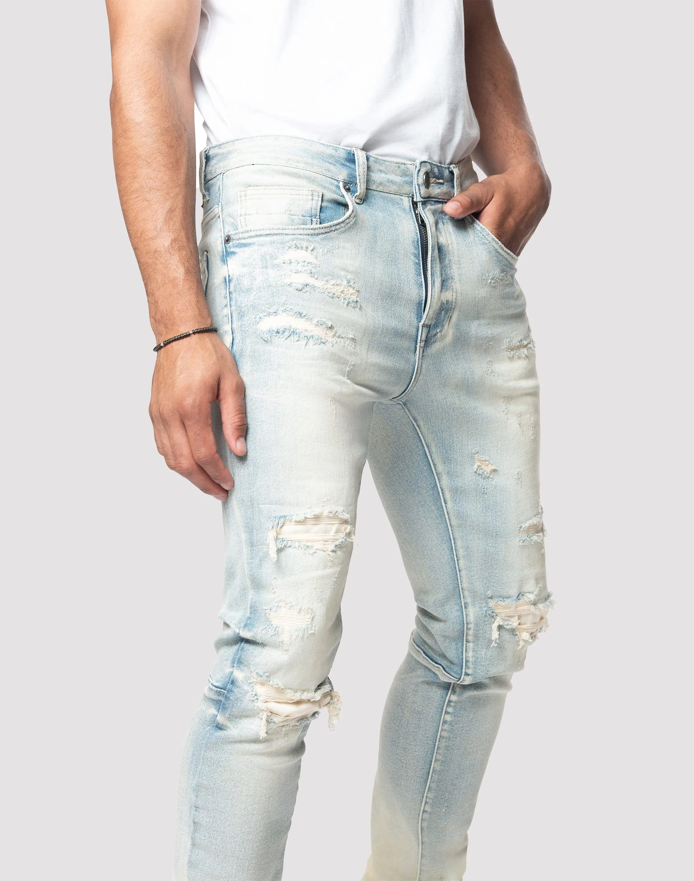 Grindhouse Rip N Tear Slim Fit Ombre Blue Jeans