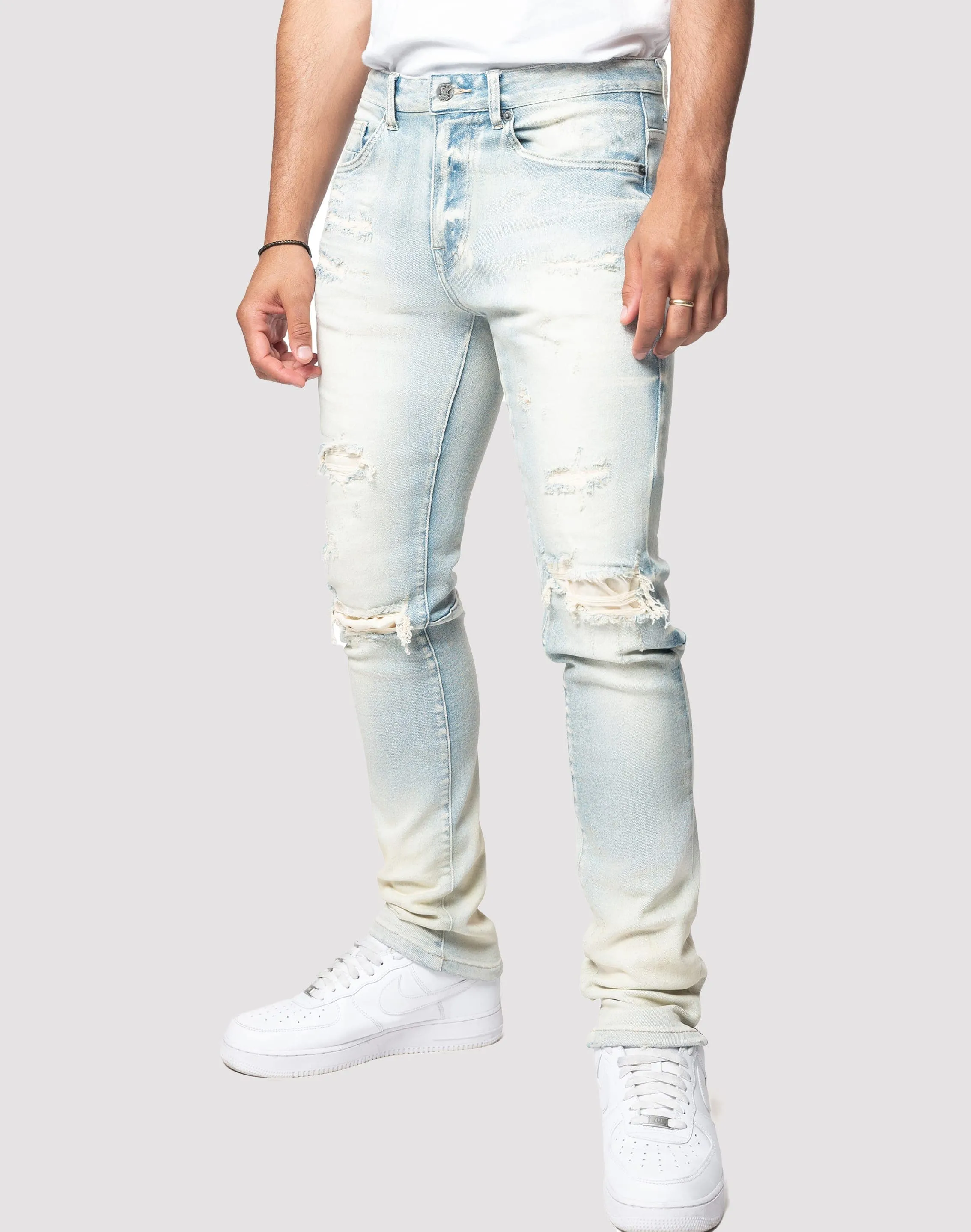 Grindhouse Rip N Tear Slim Fit Ombre Blue Jeans