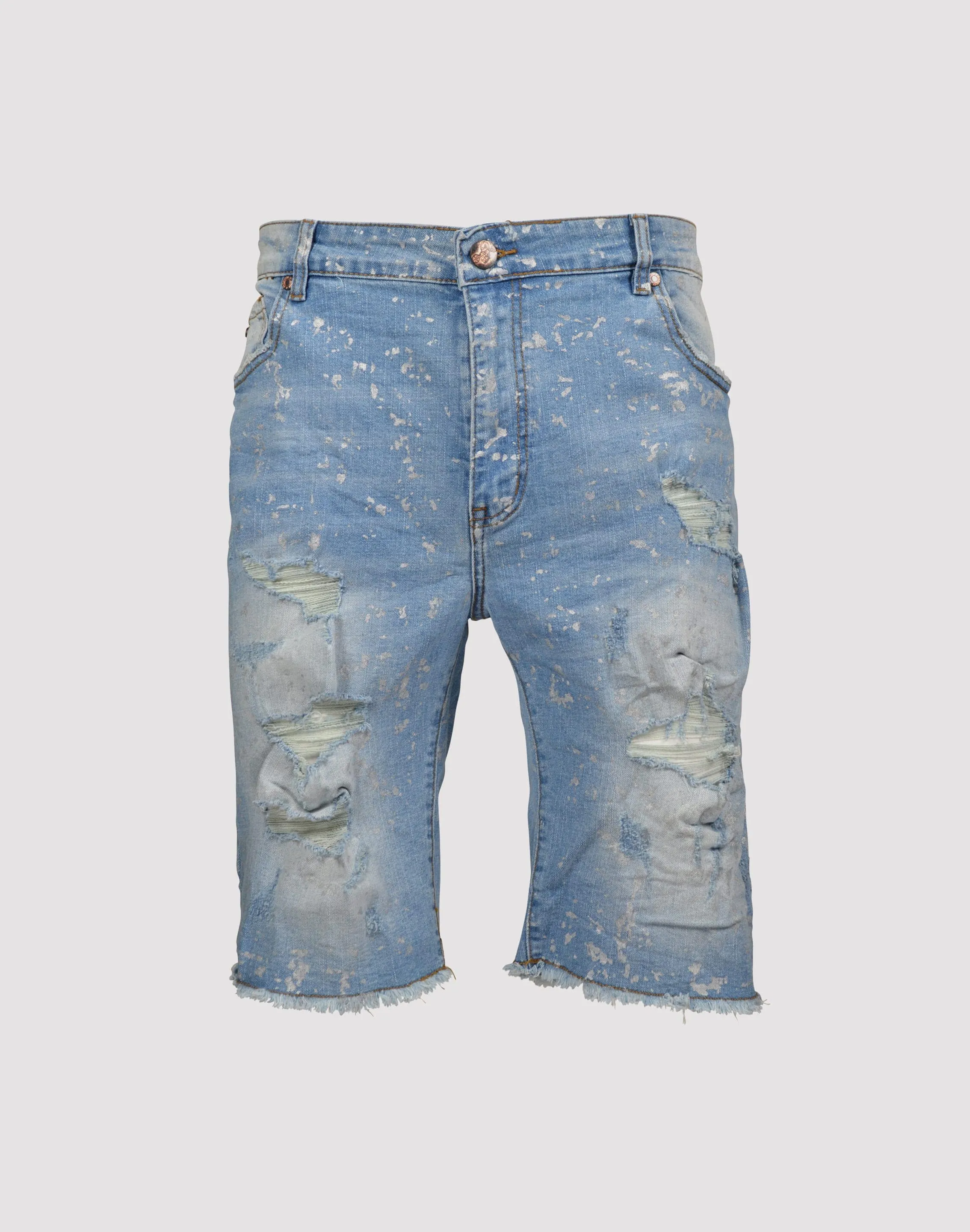 Grindhouse Ripped with Metallic Flecks Denim Shorts