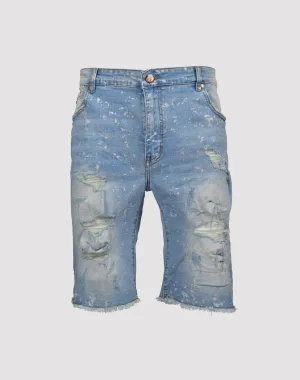 Grindhouse Ripped with Metallic Flecks Denim Shorts